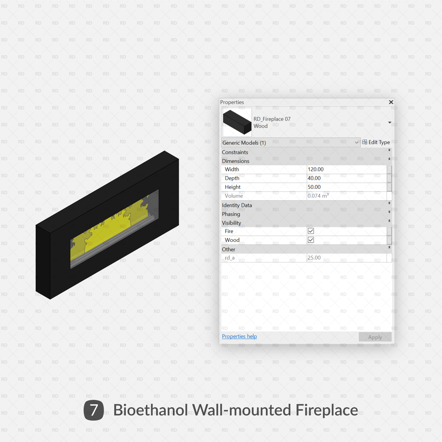 wall mounted fireplace revit