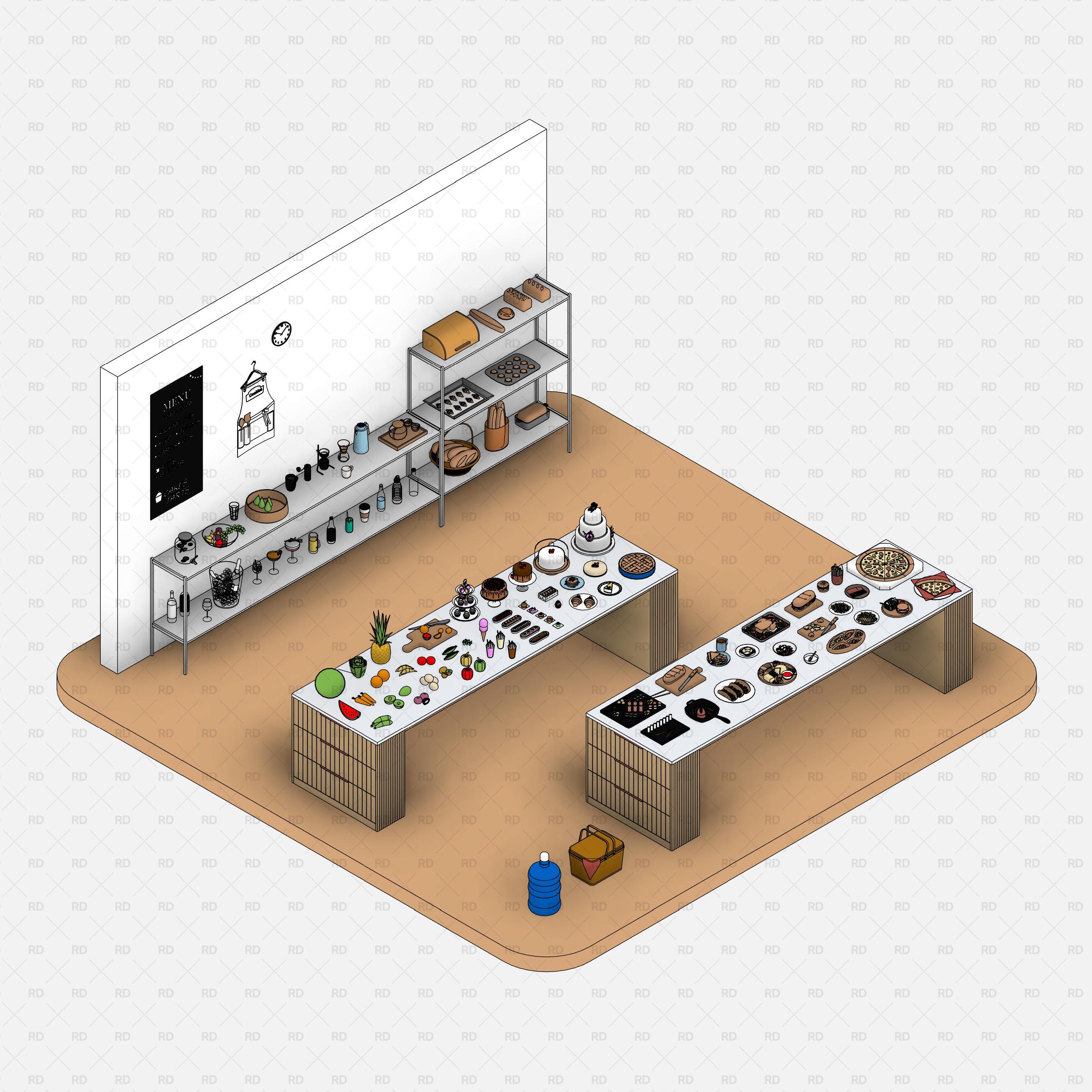 Revit Alimentation et boissons (93 objets)