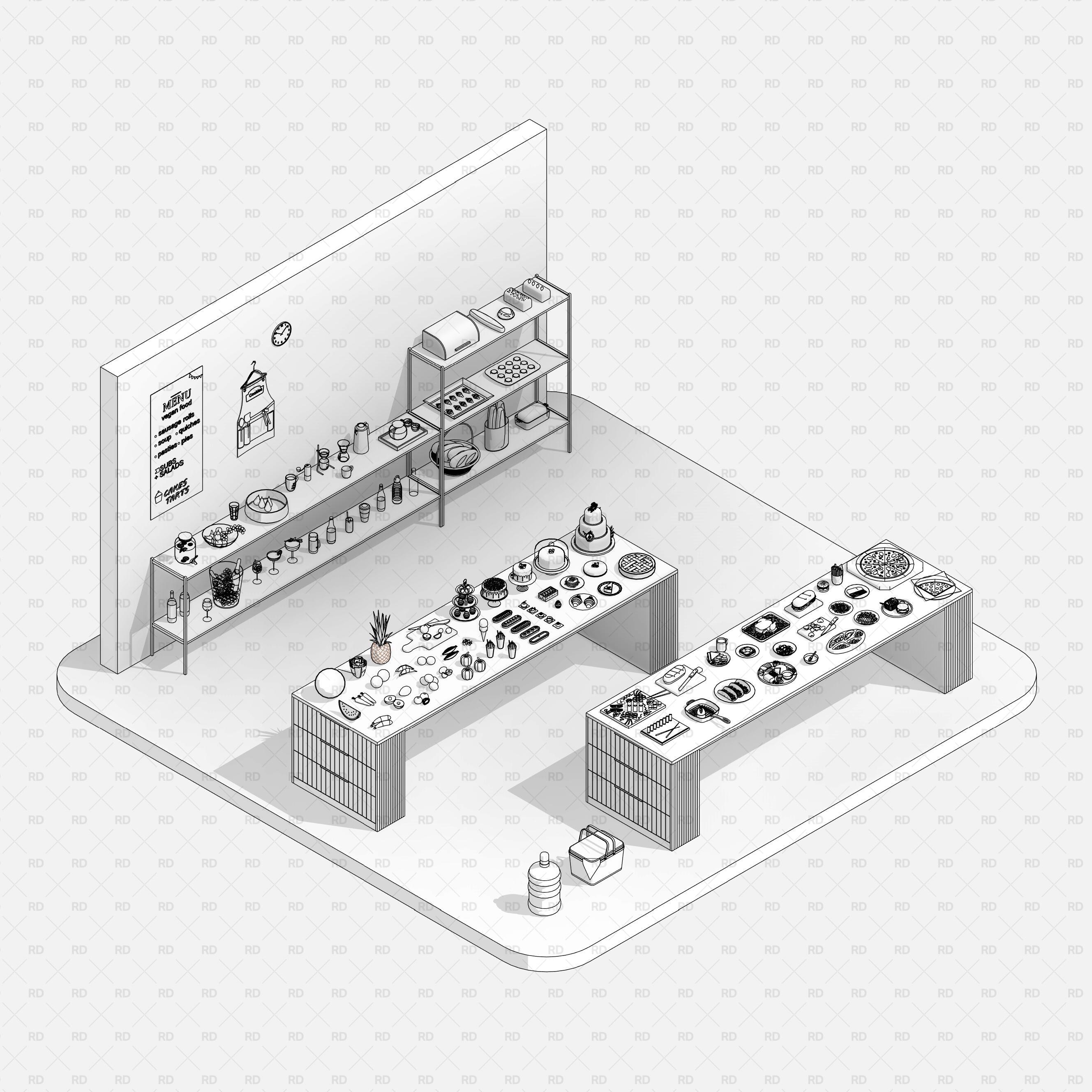 Food Display Rfa Revit Kitchenware Families | 93 Objects | RD Studio