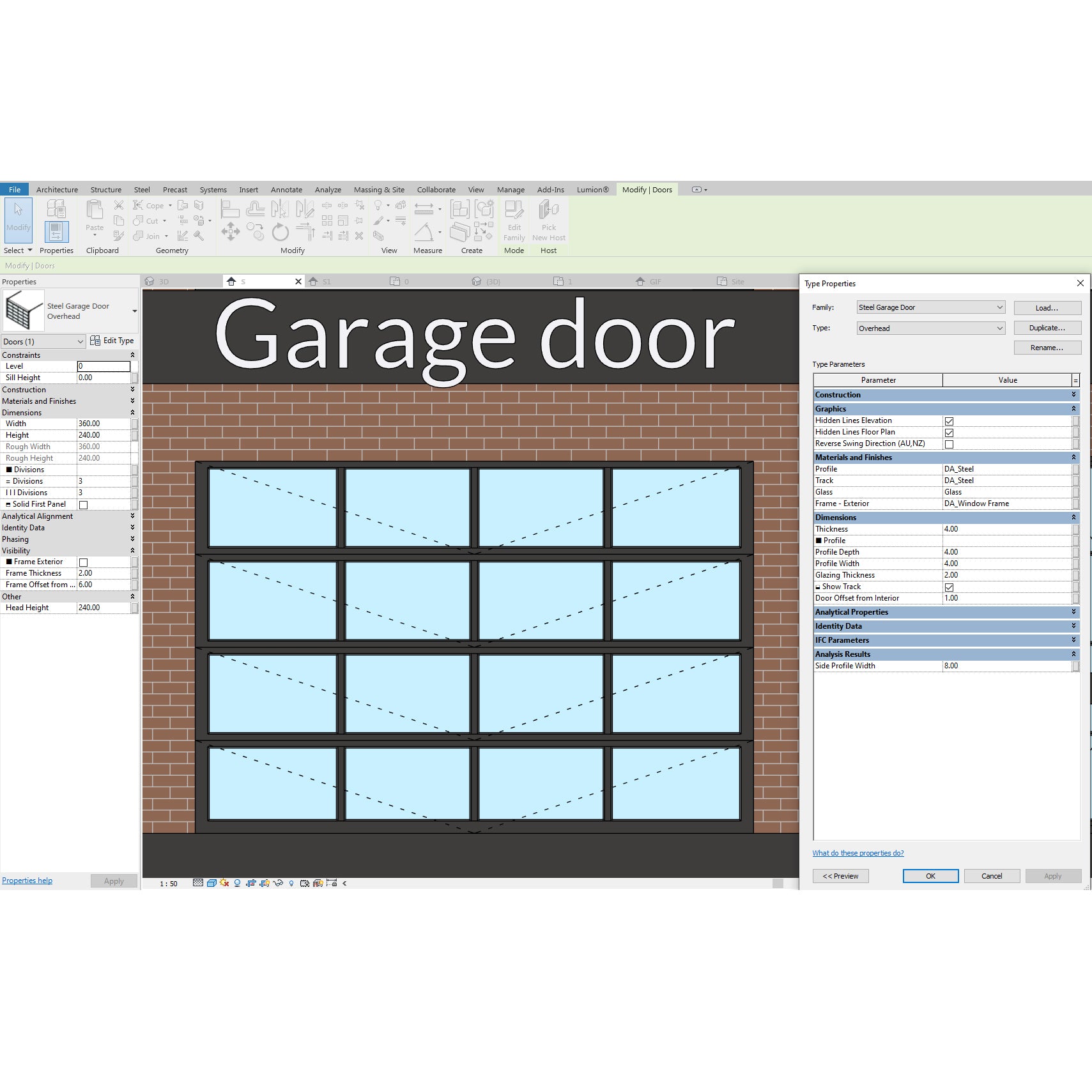 Revit garage door family download bim object properties details 