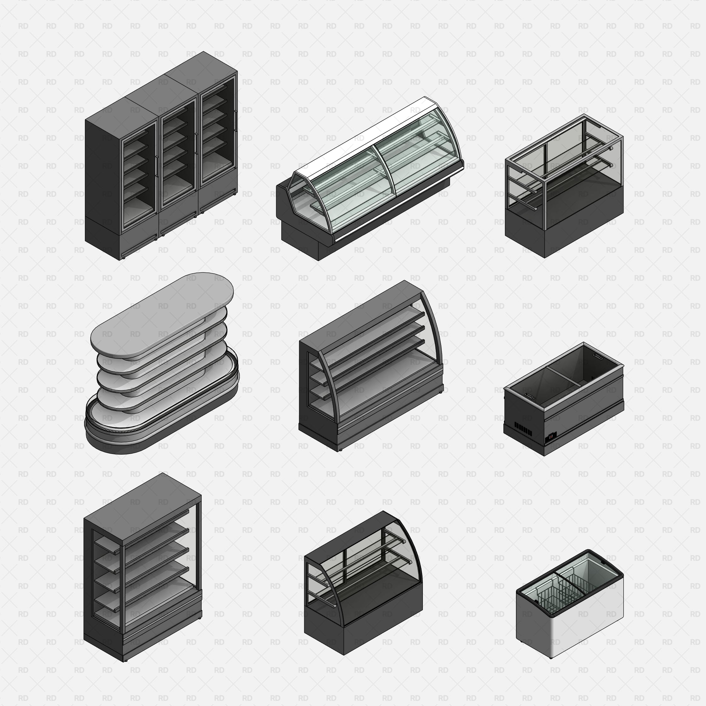 Revit Supermarket and Grocery Store Equipment Families download 2020 electrical equipment freezer hot cold food display 