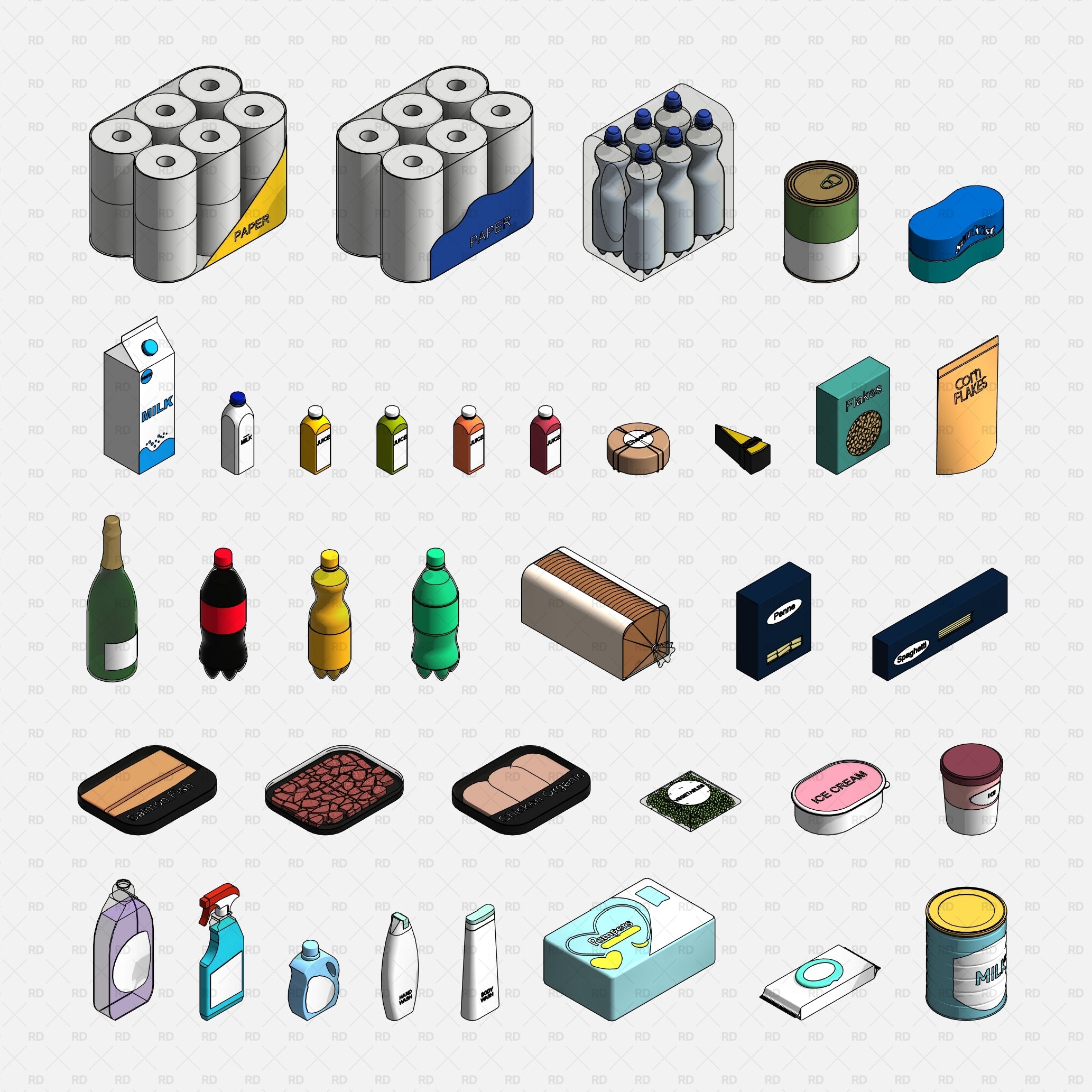 Revit Supermarket and Grocery Store Equipment Families download 2020 products shelf 