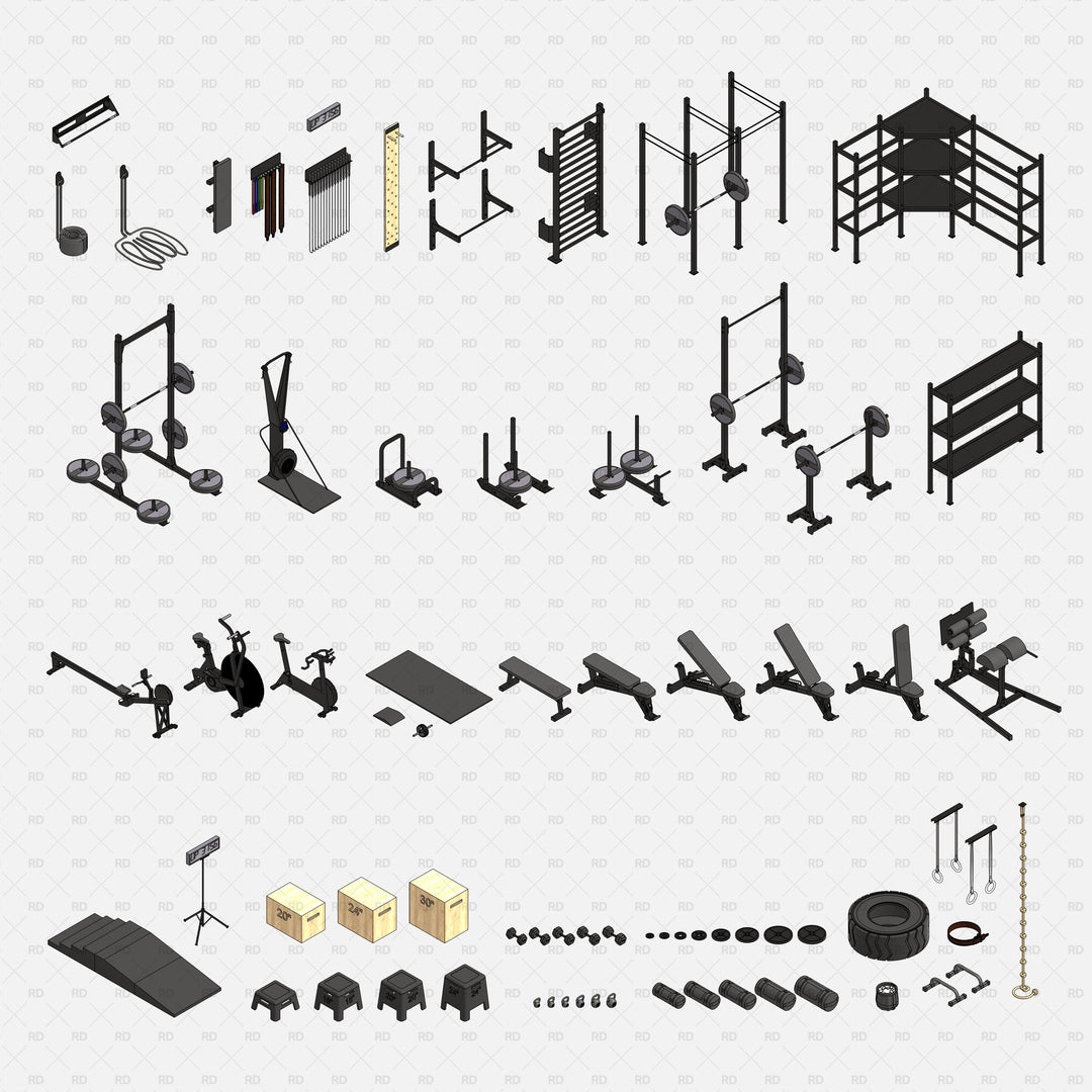 Gym Signage Rvt Blocks Download 27 Revit Gym Equipment Families | RD Studio