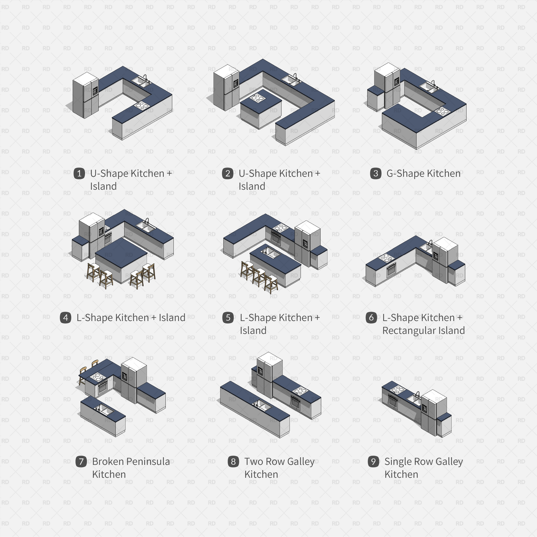Revit Kitchen Families - 9 Fast Design Layouts - RD Studio