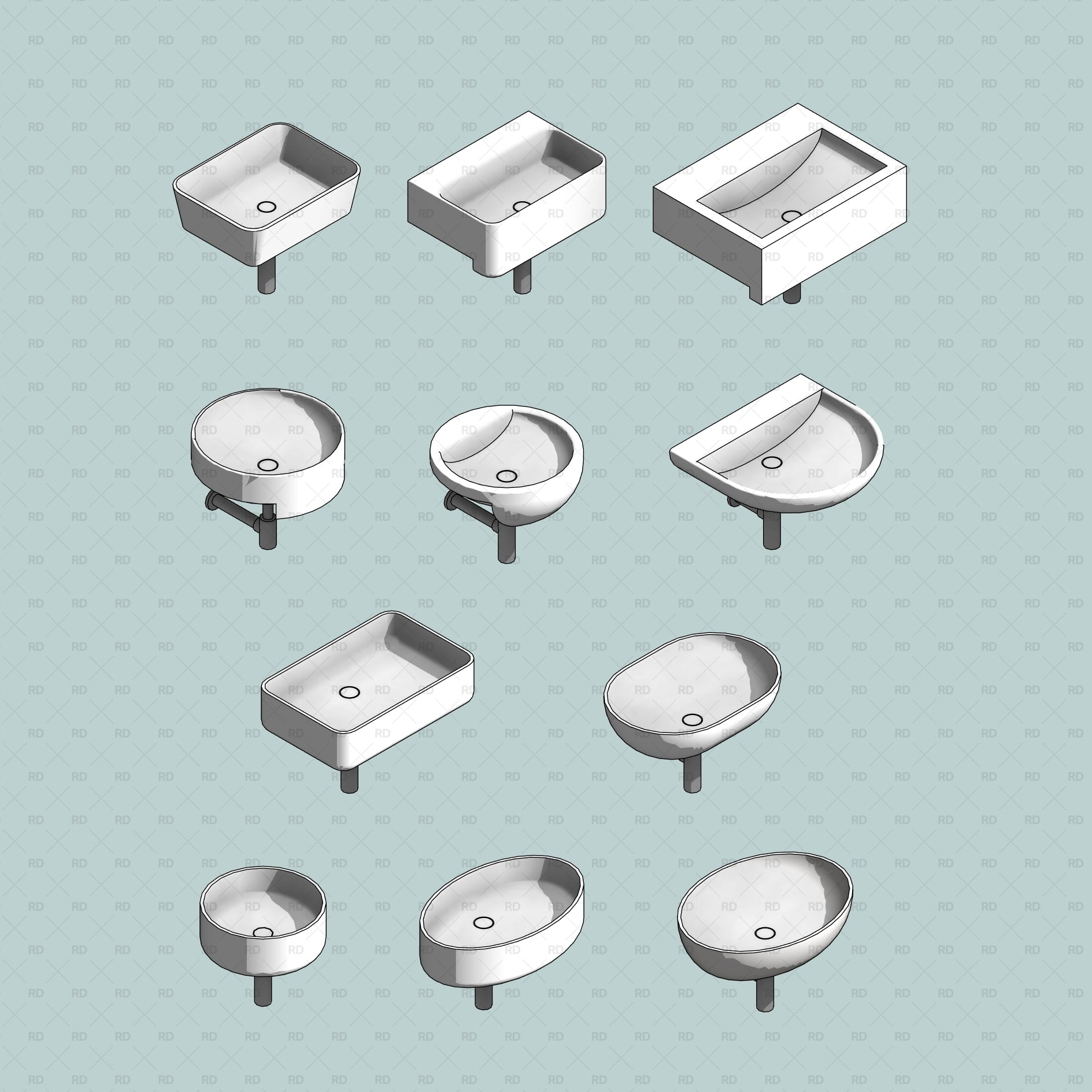 download Undermount and Semi-Recessed revit sink families
