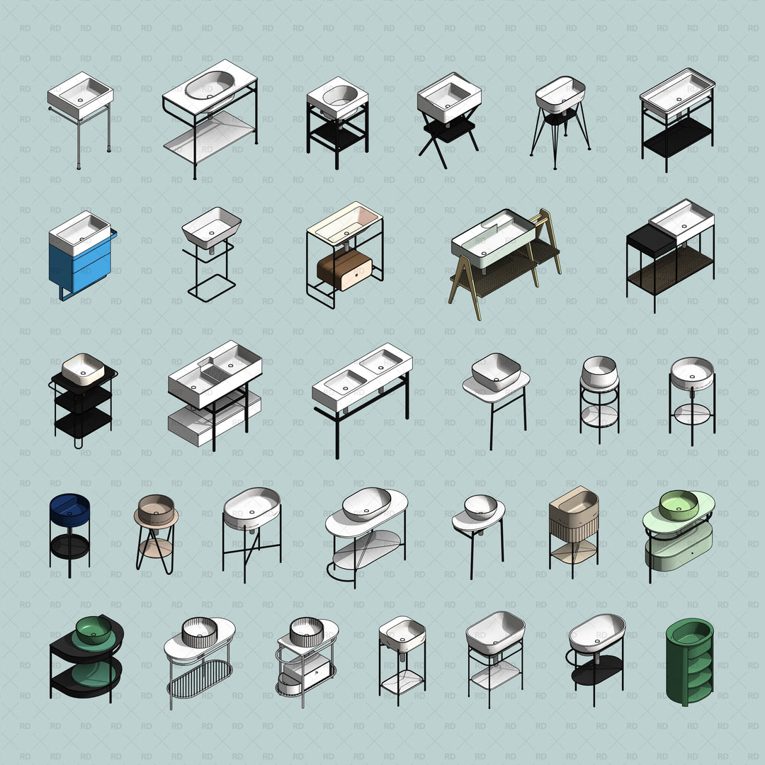 Basin Rfa 31 Console & Wash Basin Revit Families (.RFA) | Round & Square