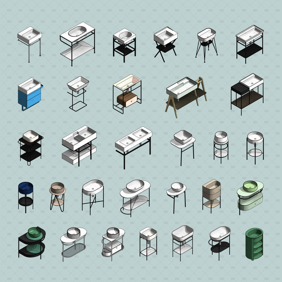 Console Unit Rvt Family 31 Console & Wash Basin Revit Families (.RFA) | Round & Square