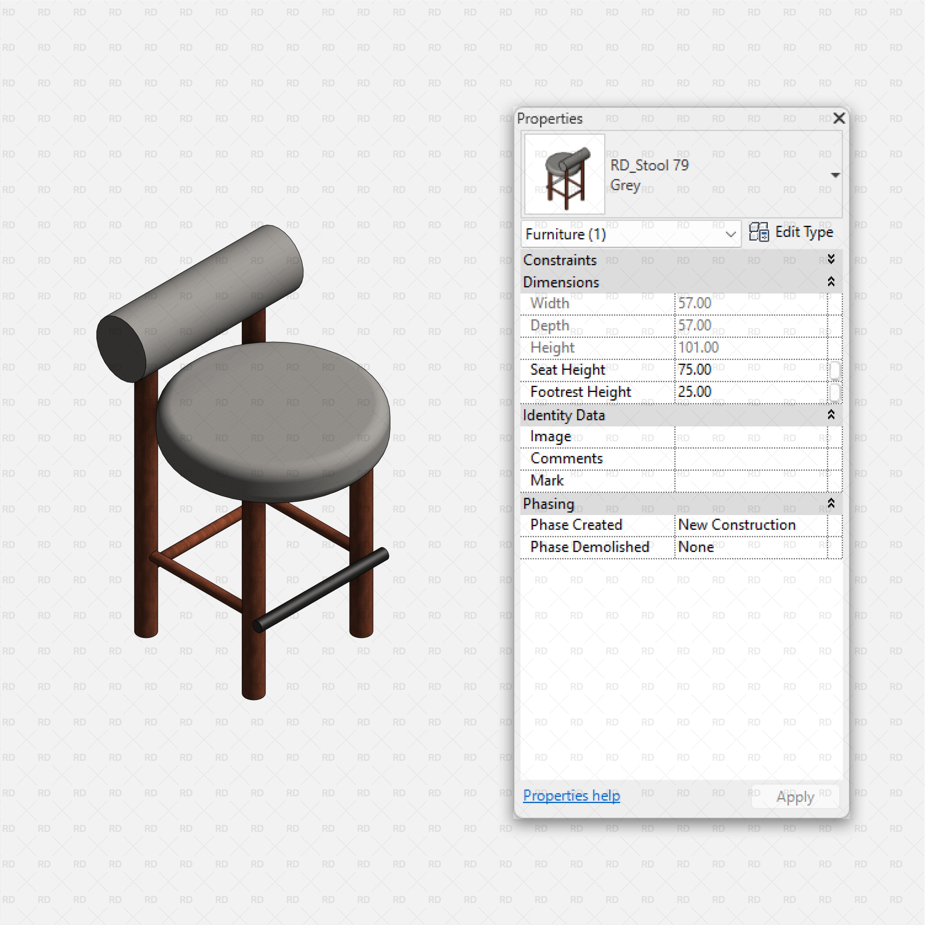 download high quality revit families high stools grey cushioned high stool