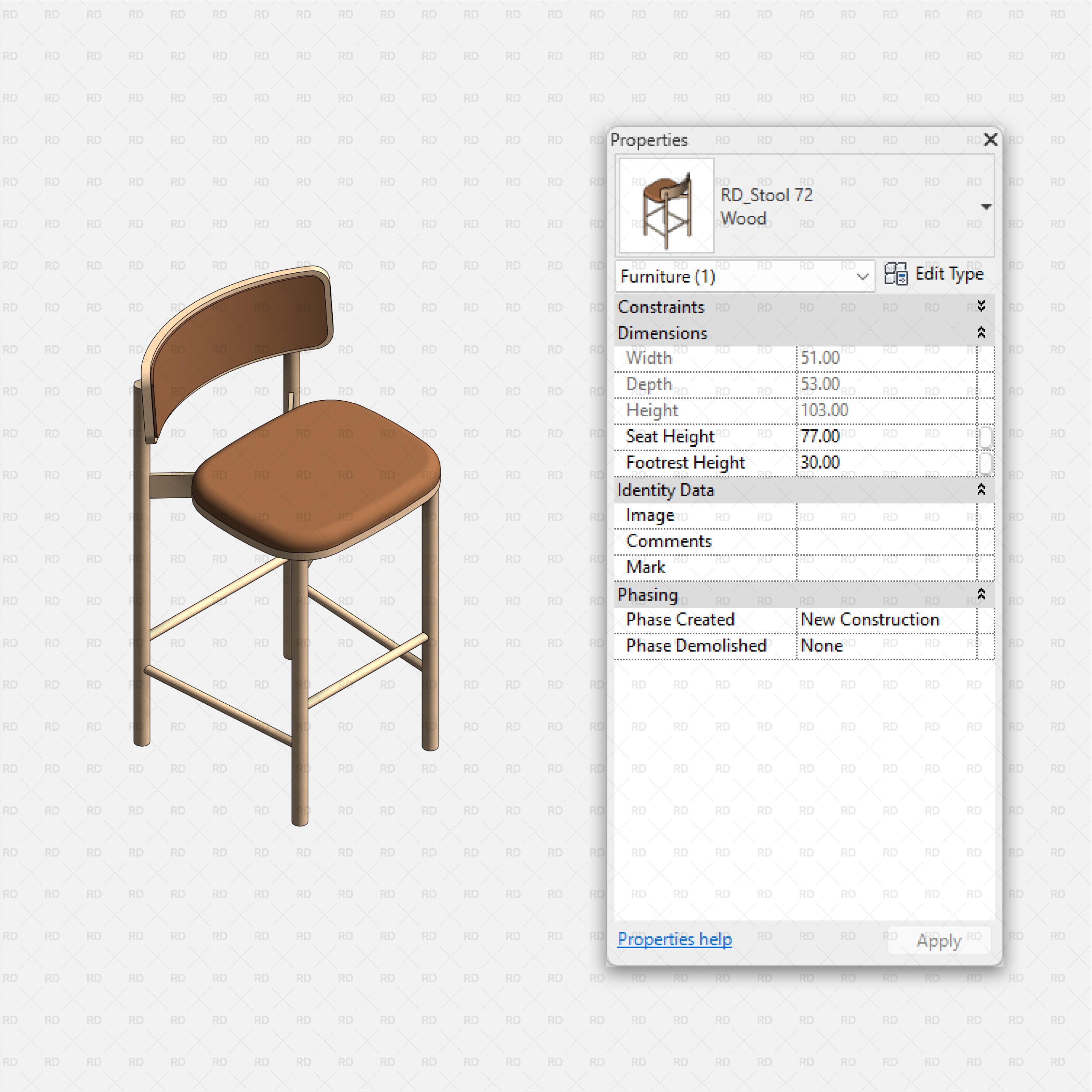 download high quality revit families high stool wood bar stool