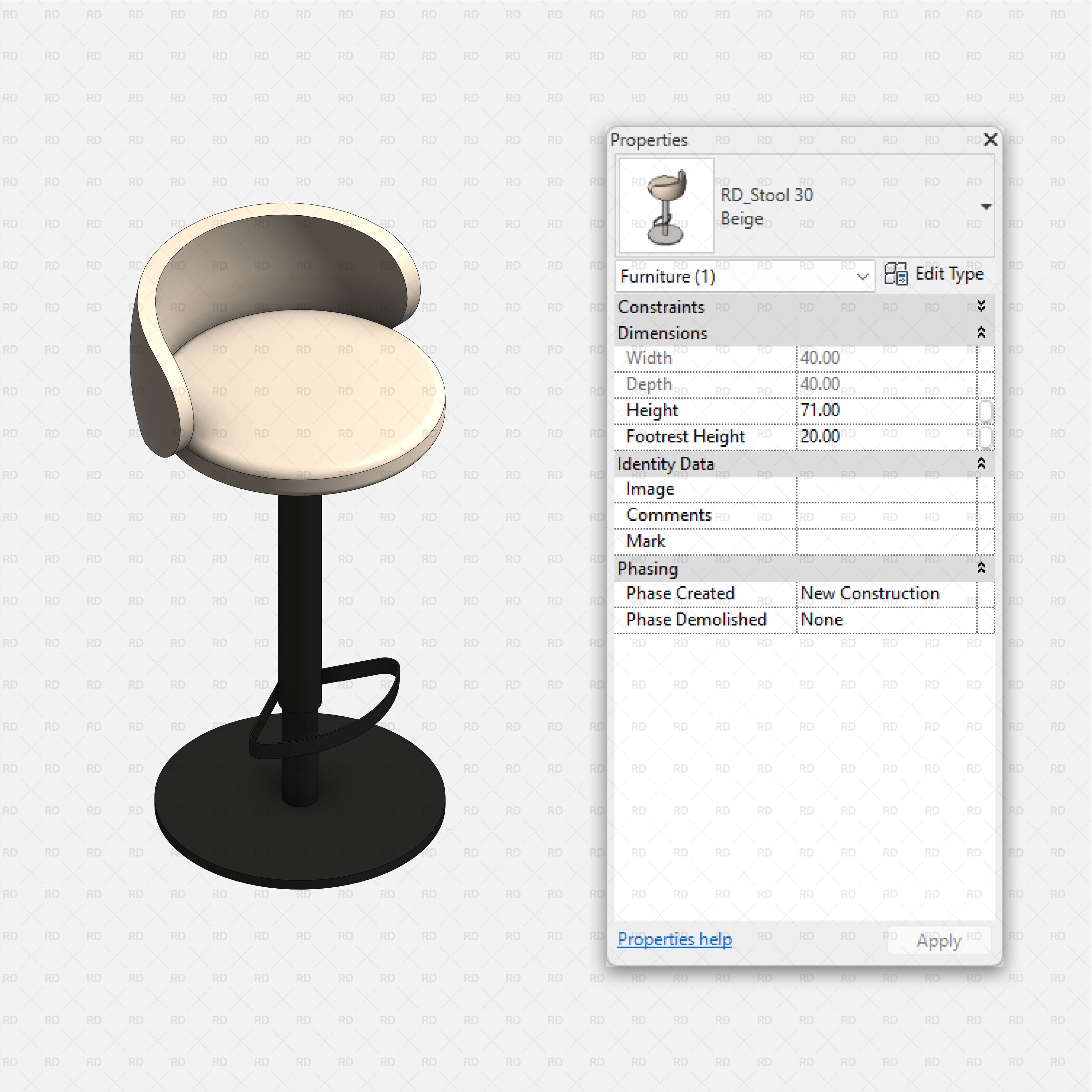 download revit high quality families high stool beige stool
