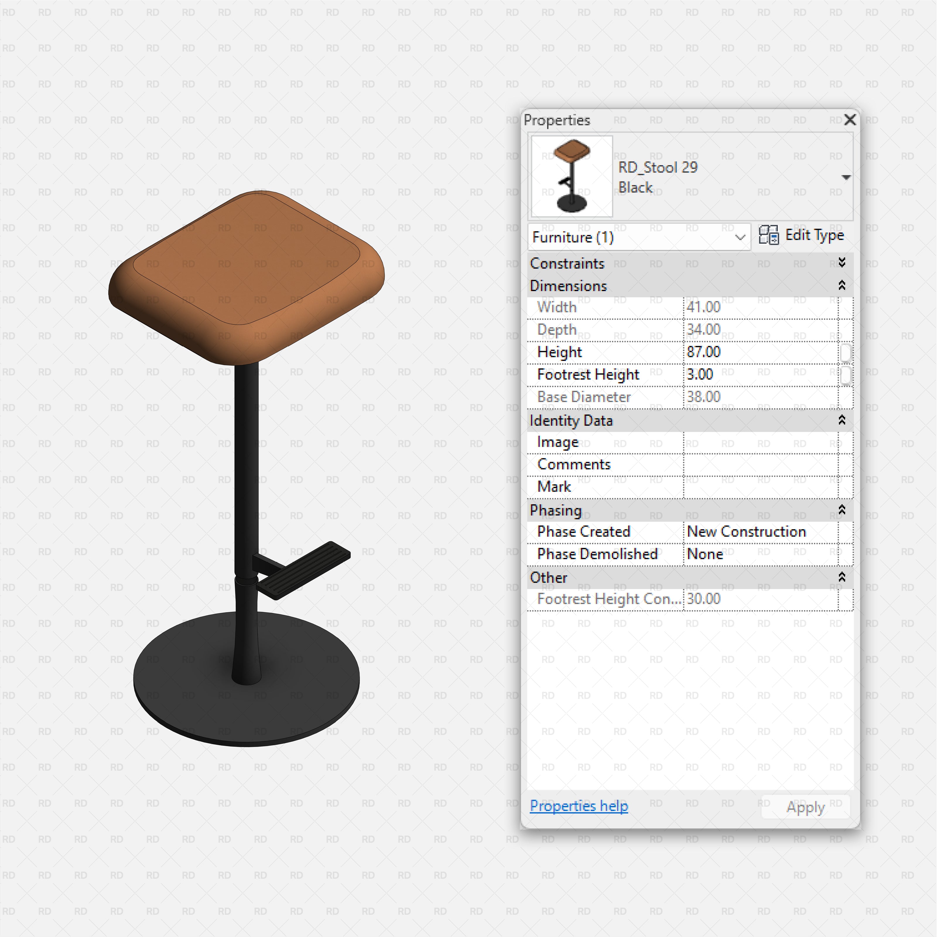 download revit high quality families high stool metal bar stool