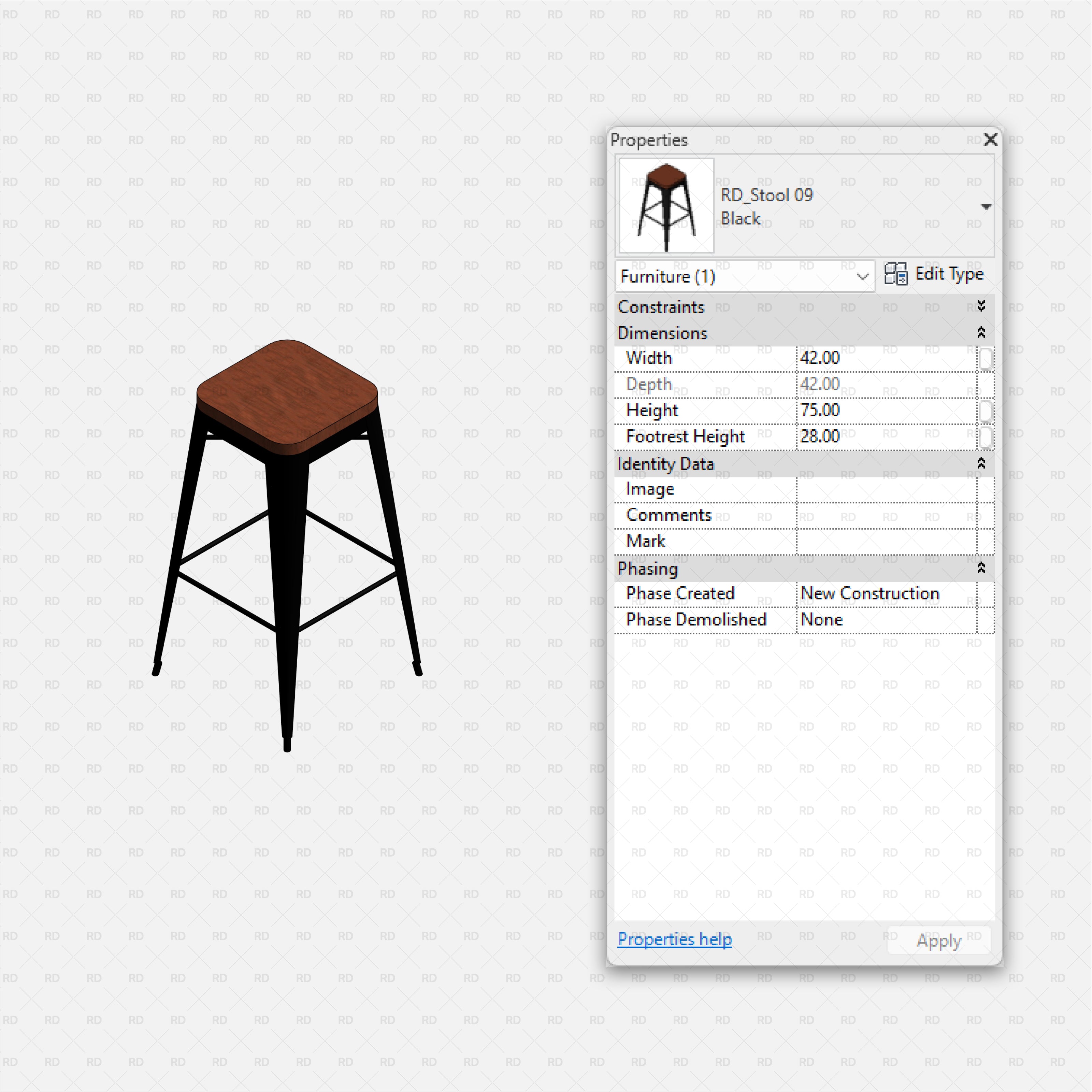 download revit high quality families high stool metal bar stool