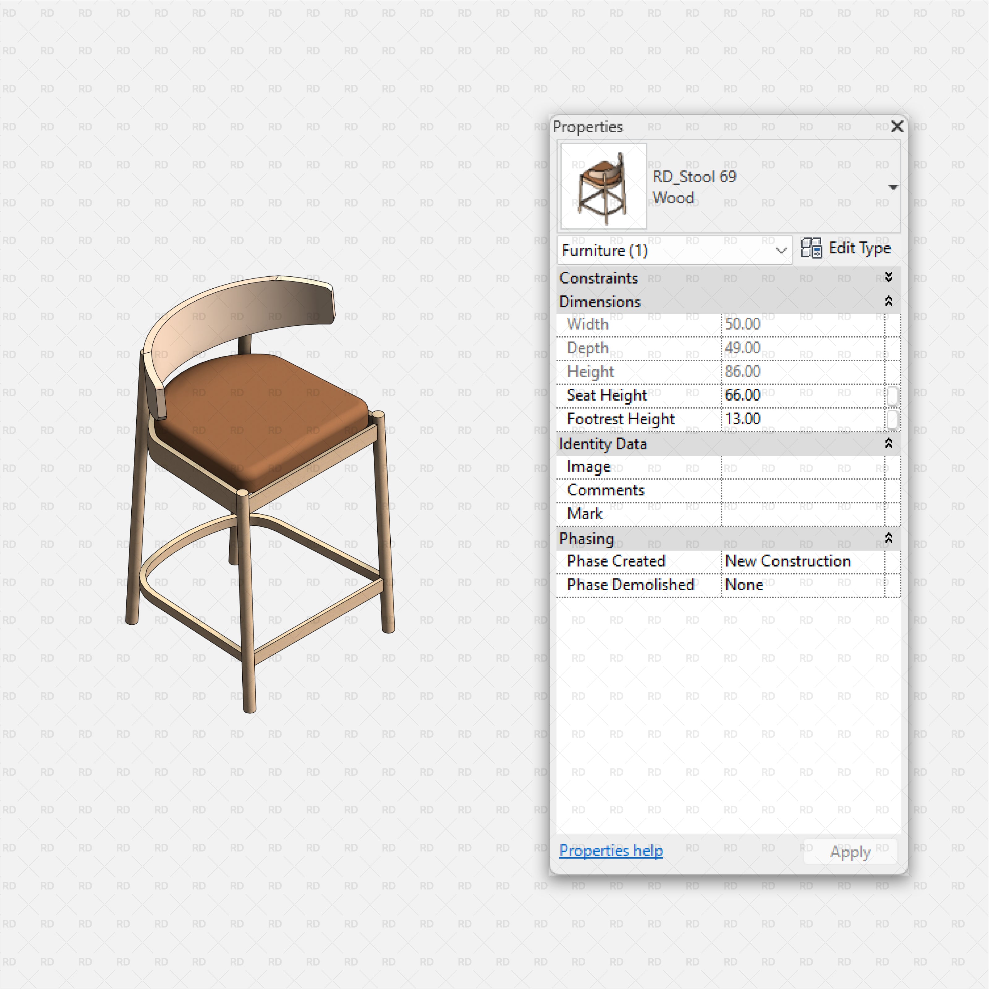 download high quality revit families high stool wood bar stool