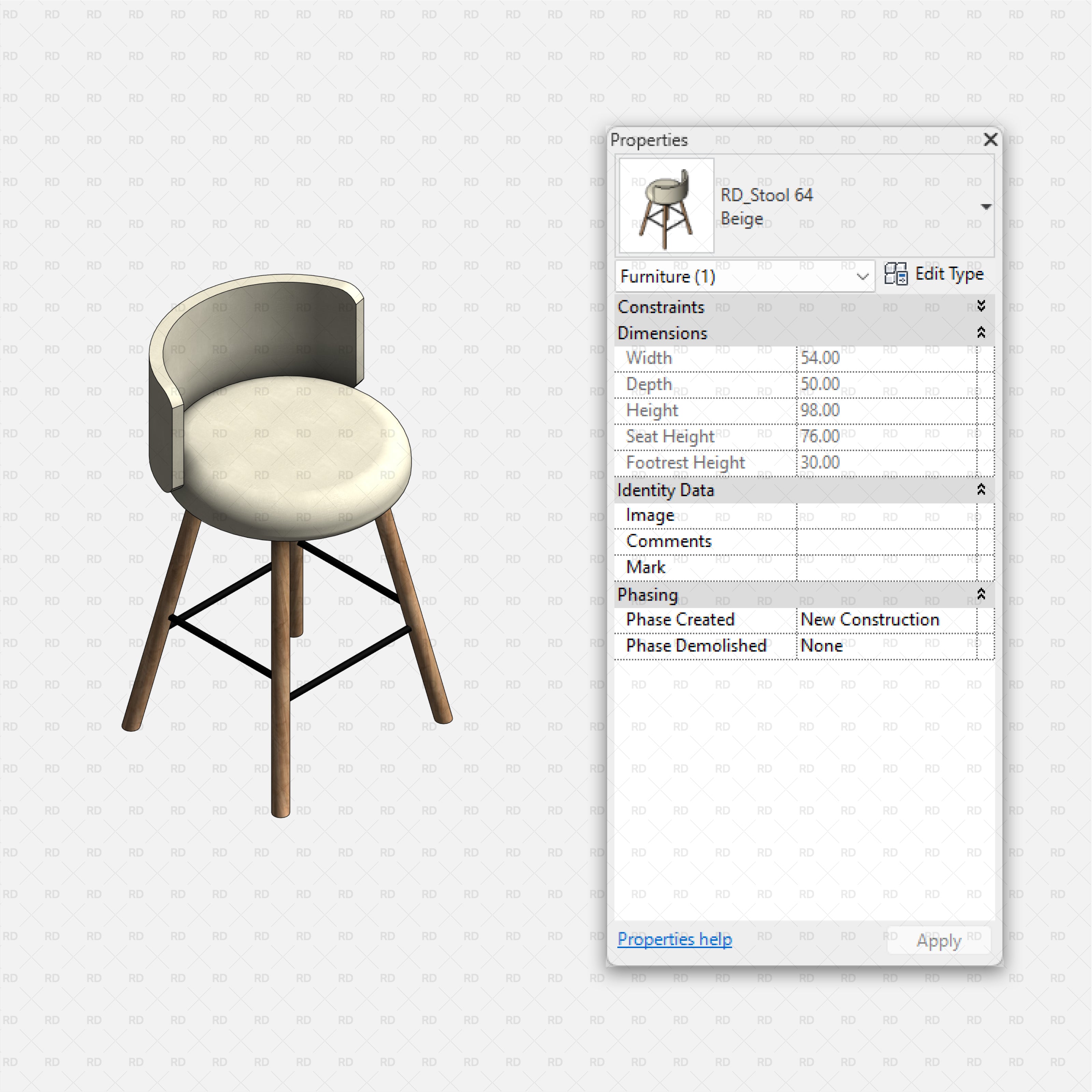 download high quality revit families high stool beige bar stool