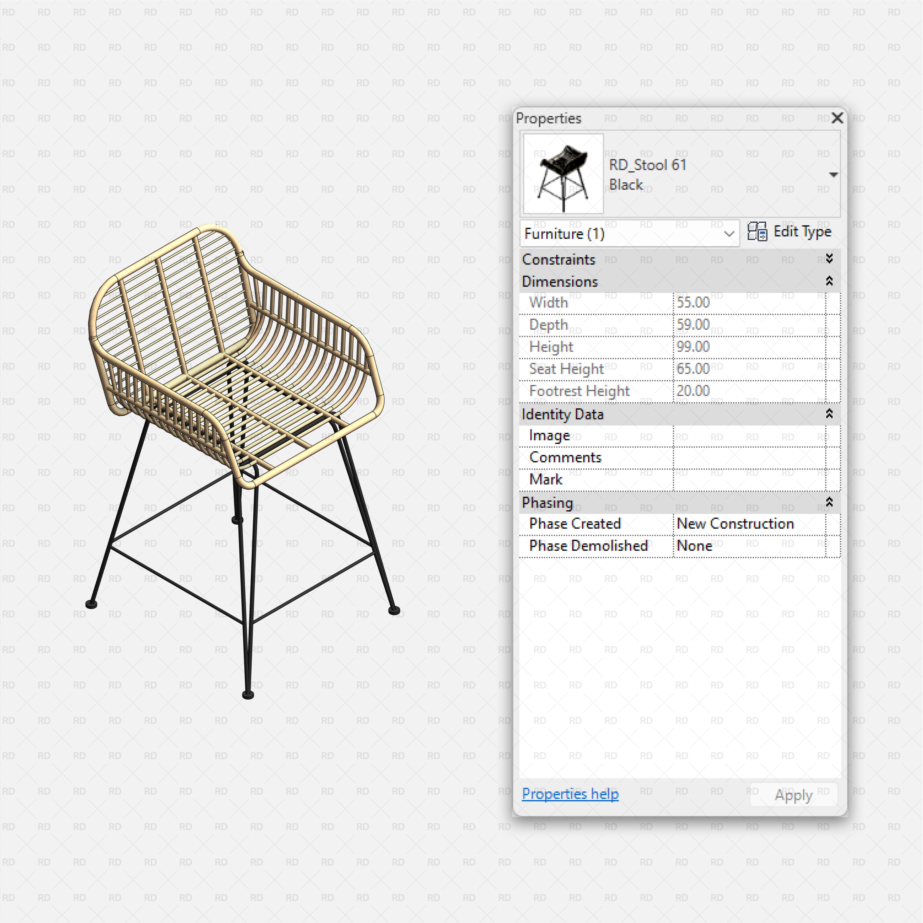 download high quality revit families high stool metal bar stool