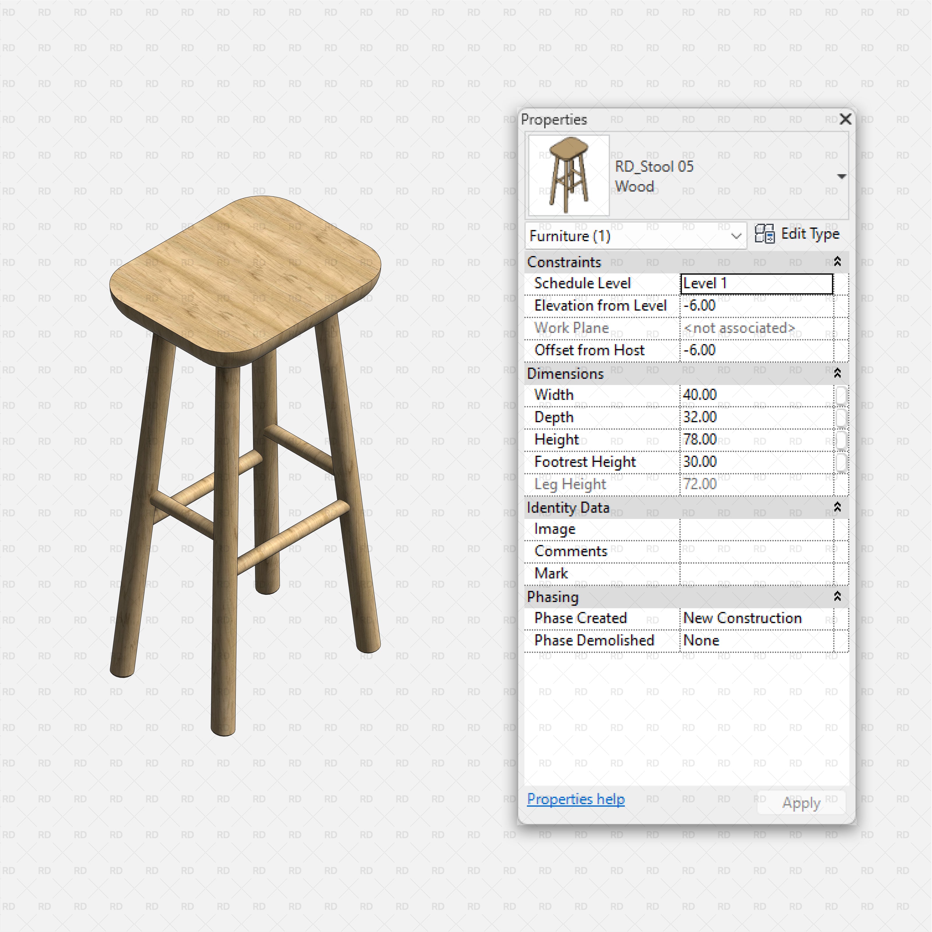 download revit high quality families high stool wood