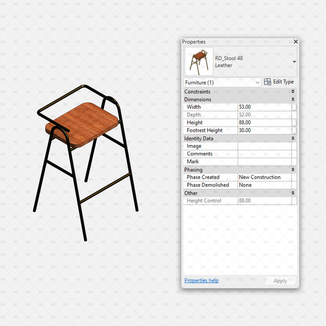 Download Free Revit High Stool Family - High Stool 02 | RD Studio