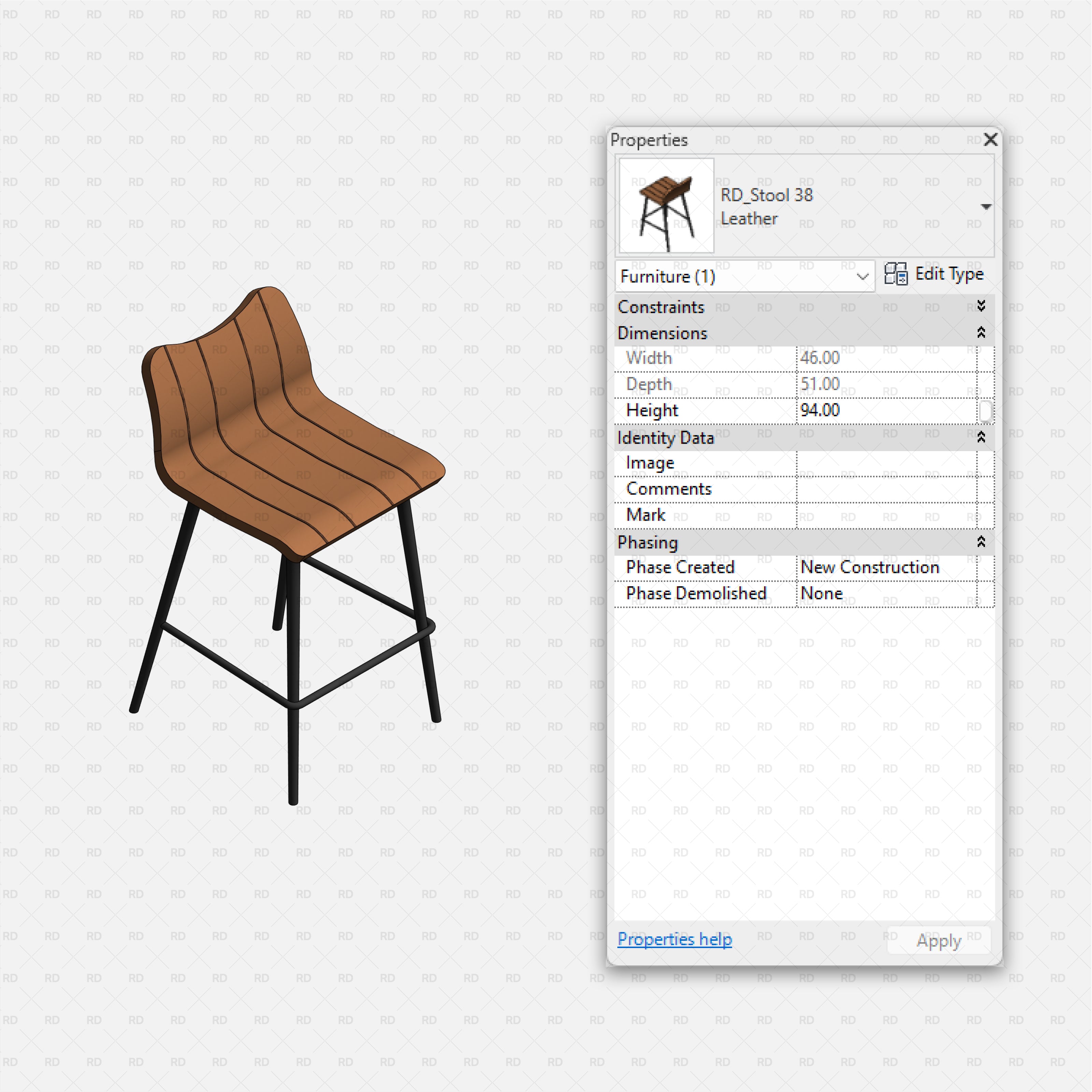 download high quality revit families high stools leather bar stool