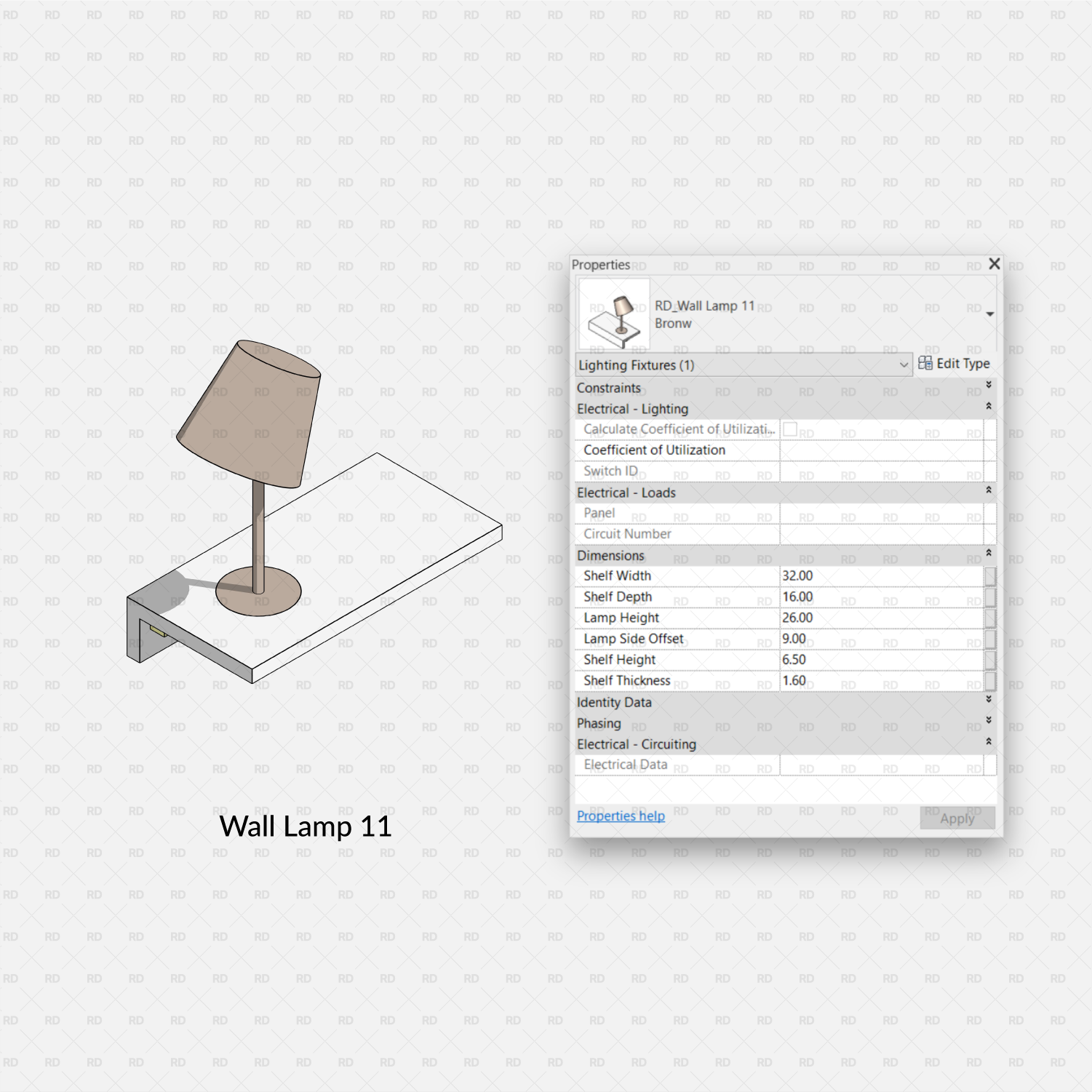 revit shelf with a lamp