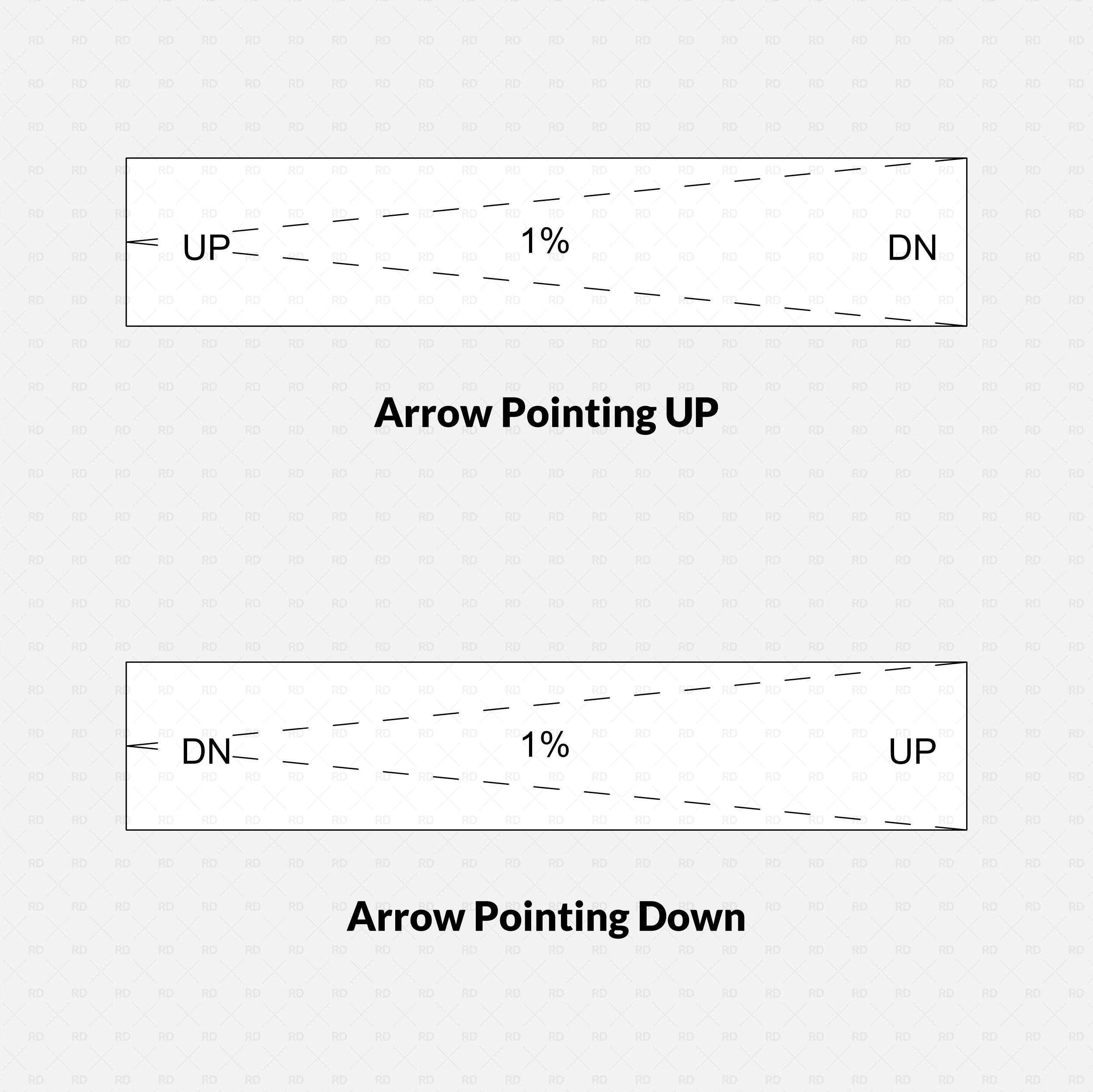 Revit ramp detail item showing the standardized "UP" and "DN" text labels with correct arrow orientation for architectural floor plans.