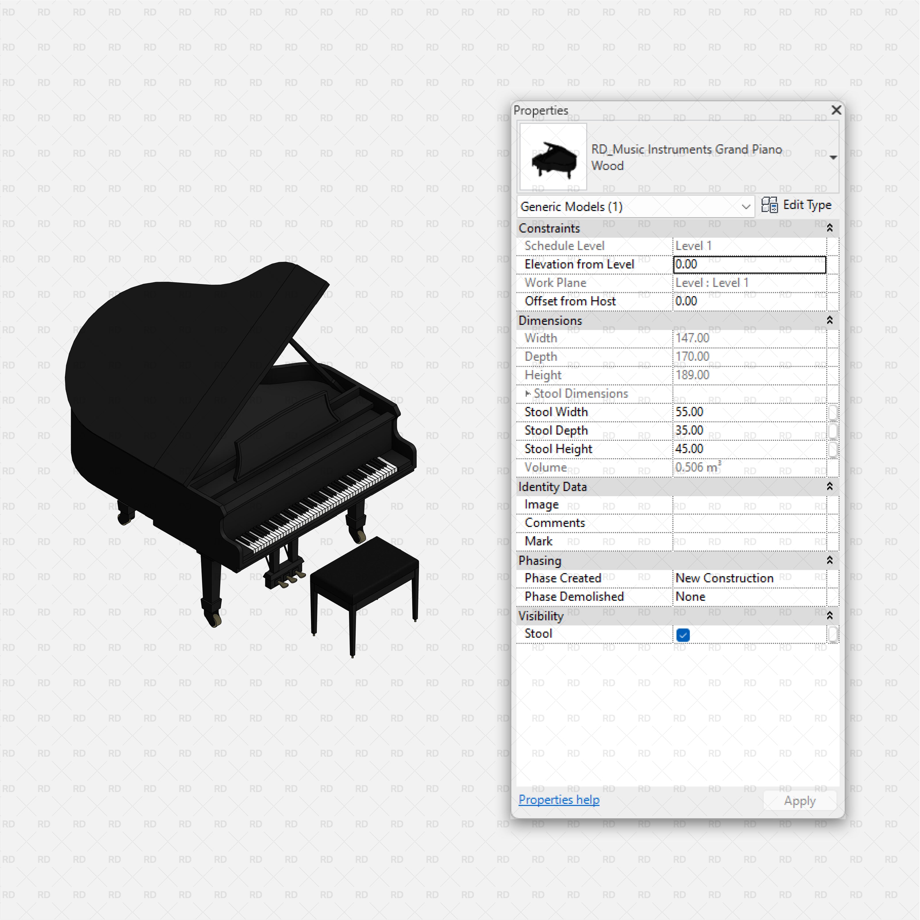 download revit music instrument family grand piano 