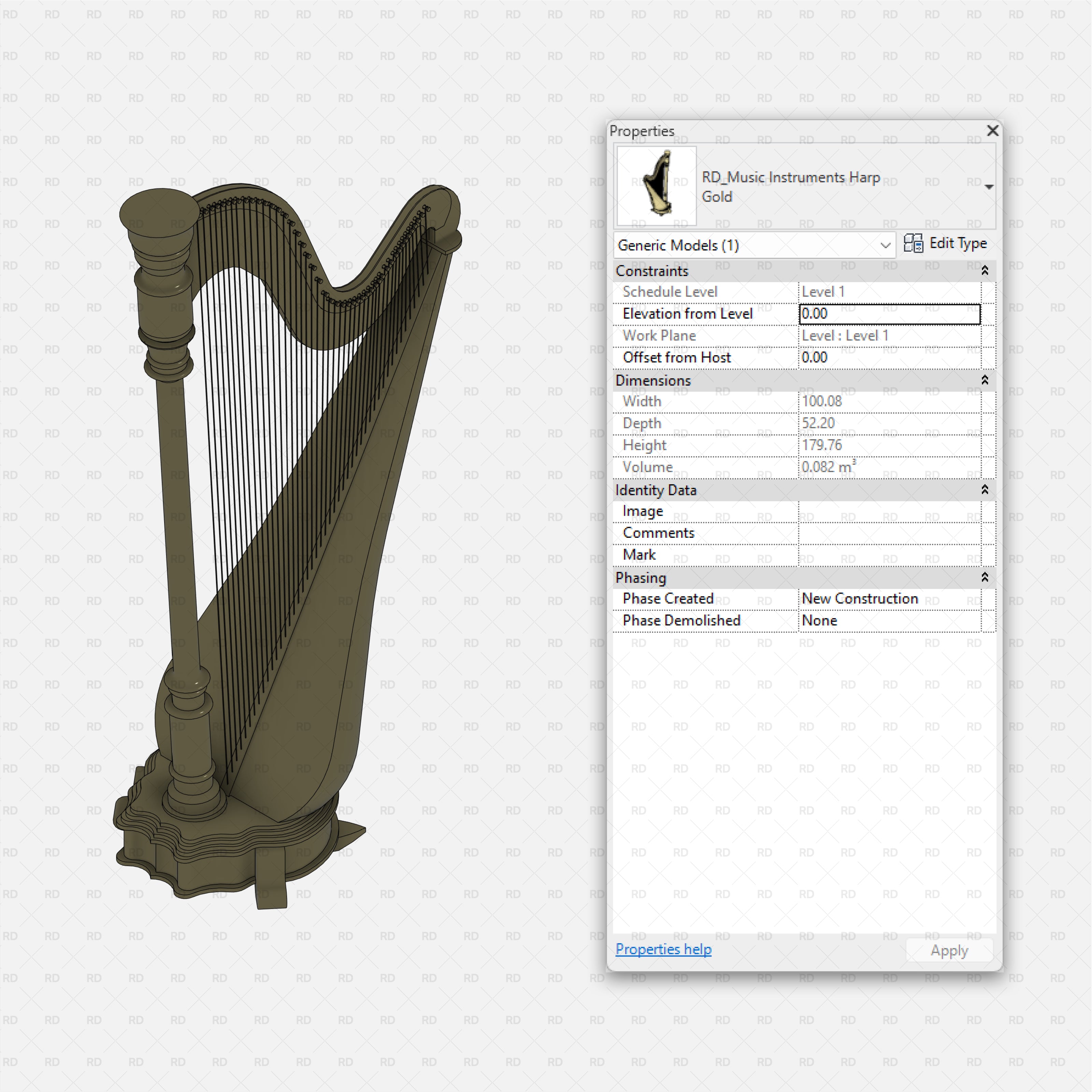 download revit music instrument family  harp