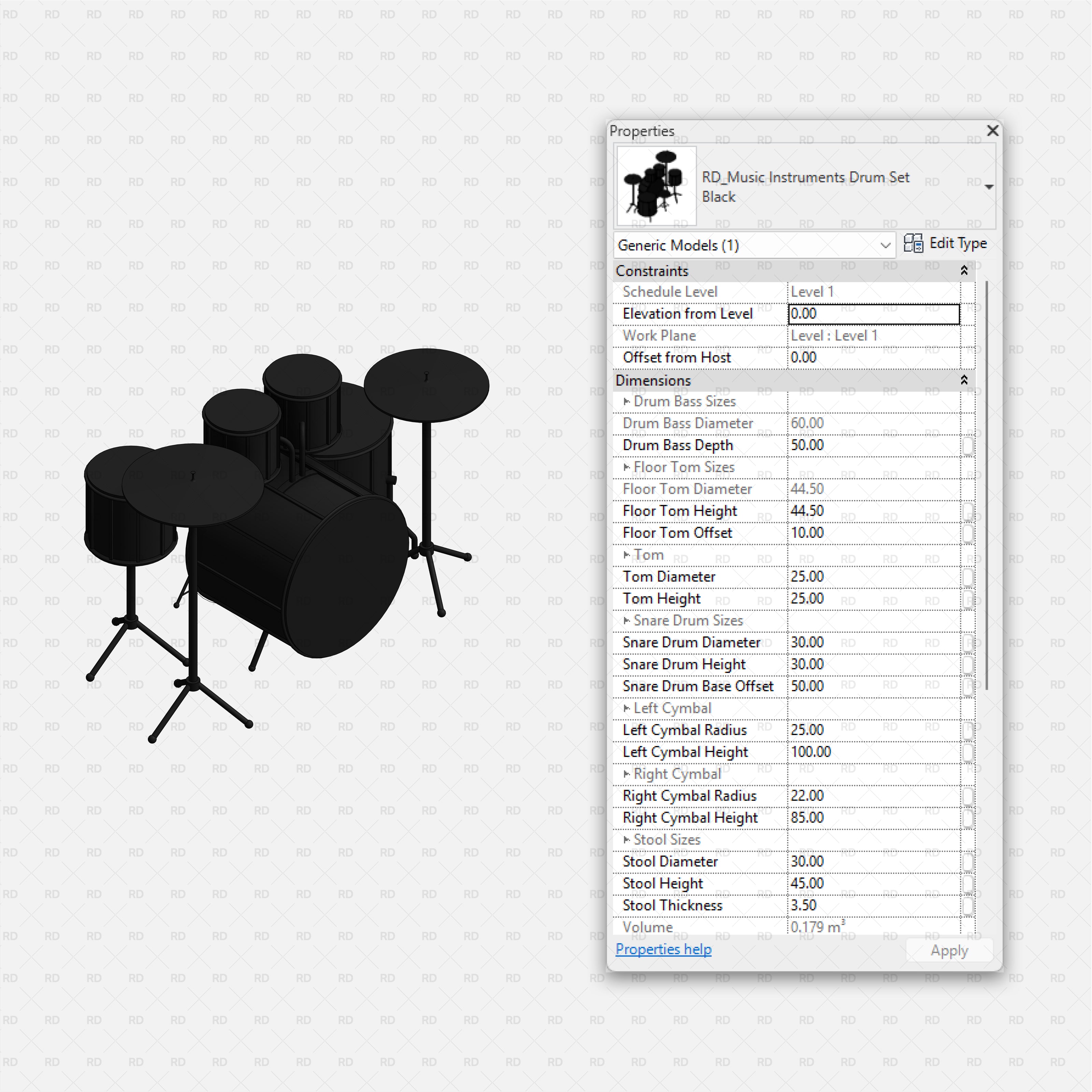 download revit music instrument family drum set