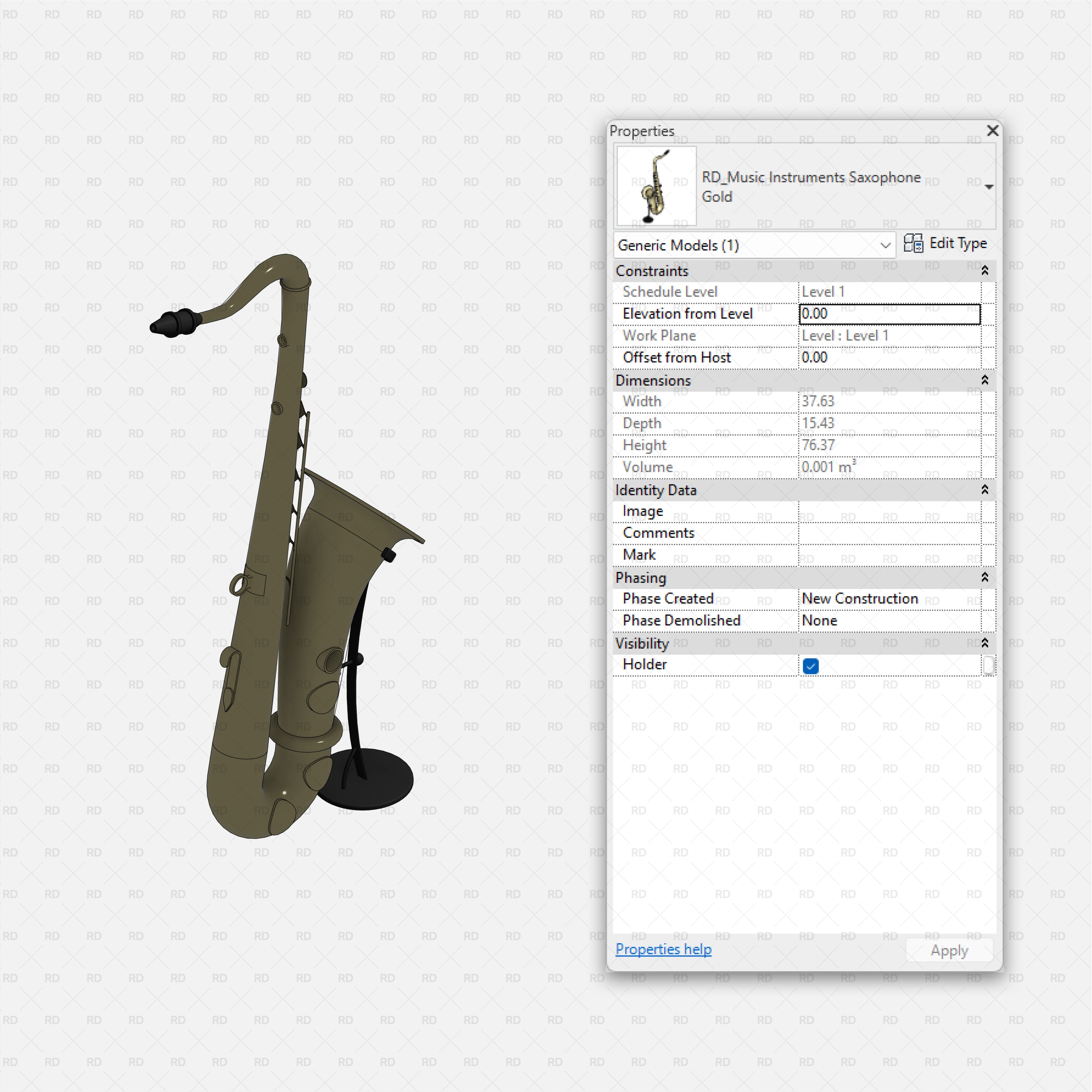 download revit music instrument family saxophone