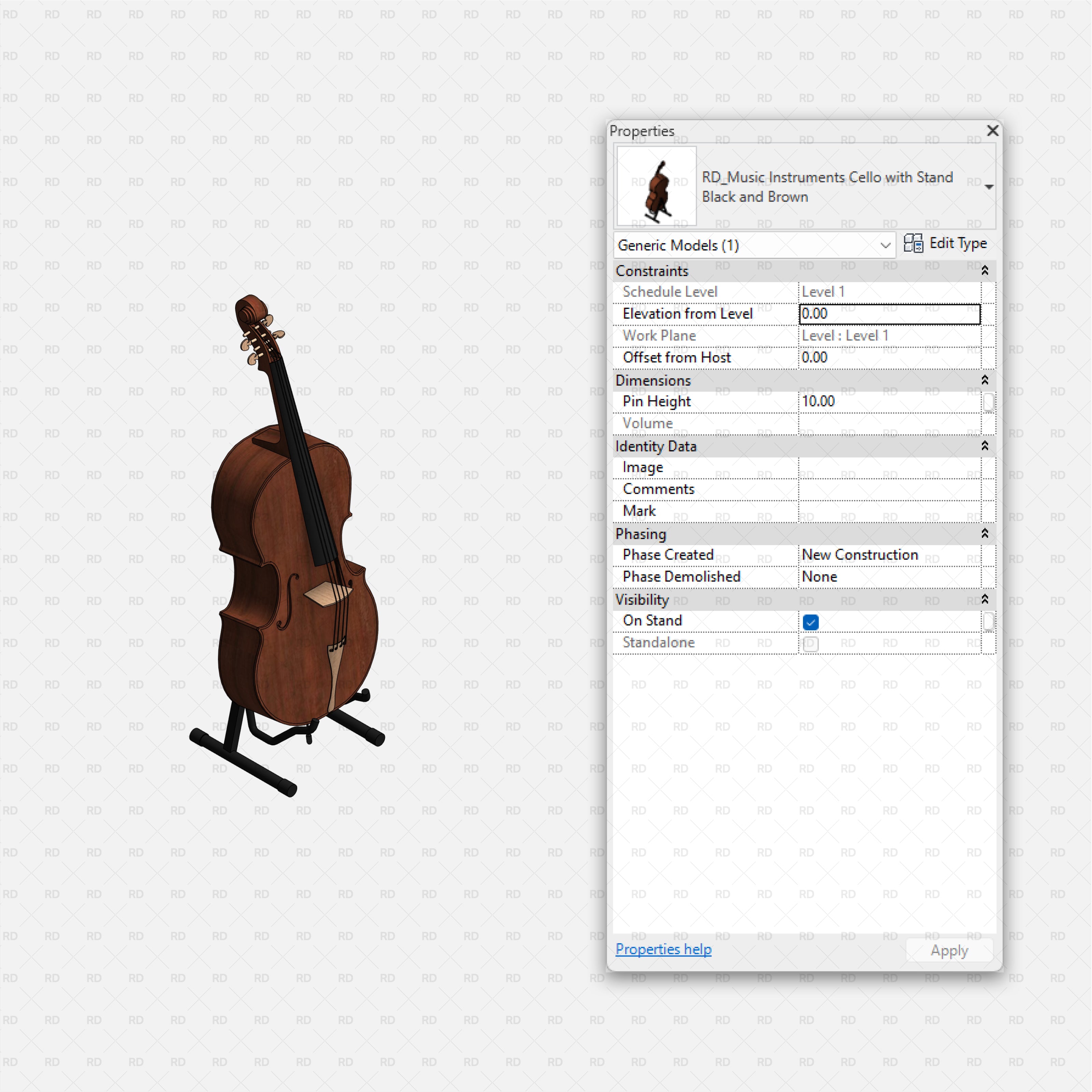 download revit music instrument family cello with stand