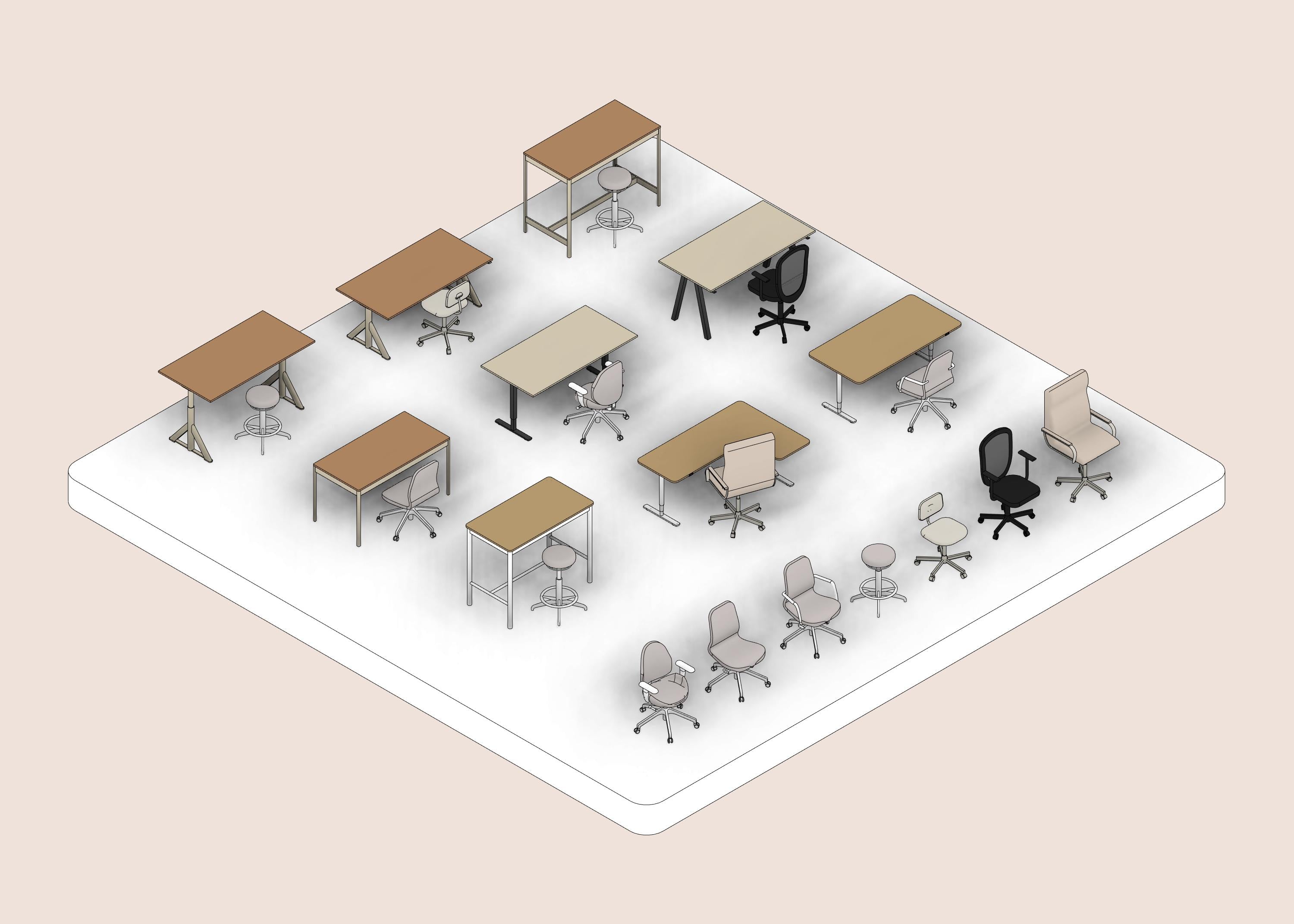 Office Table Design Rvt Professional Office Families - Complete Office | RD Studio