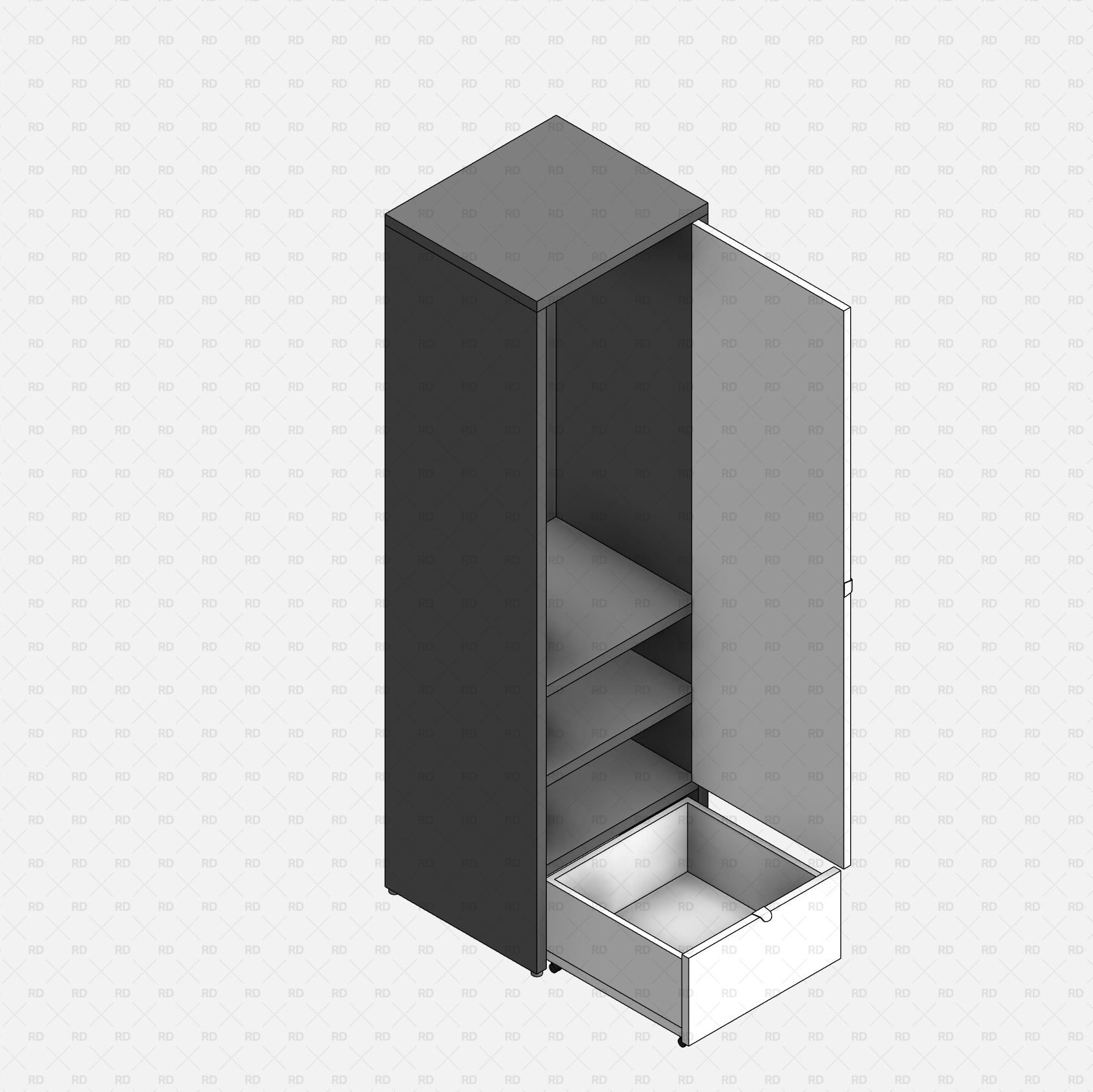 Revit Wardrobe Family with single door bottom drawer bim object free download block