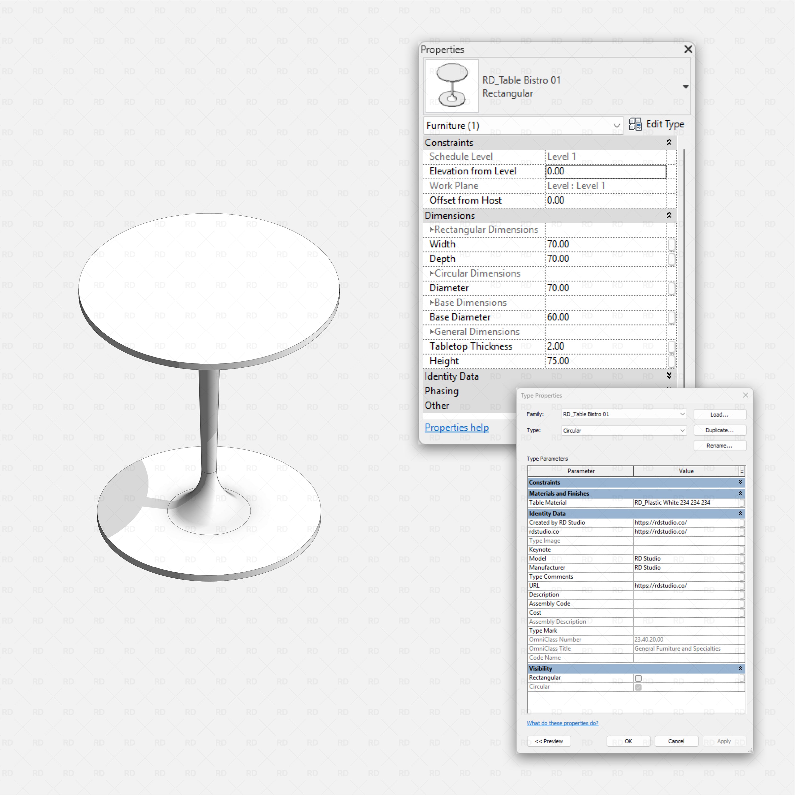 Revit Bistro Tables Pack RD Studio BIM blocks rfa realistic circular bistro table