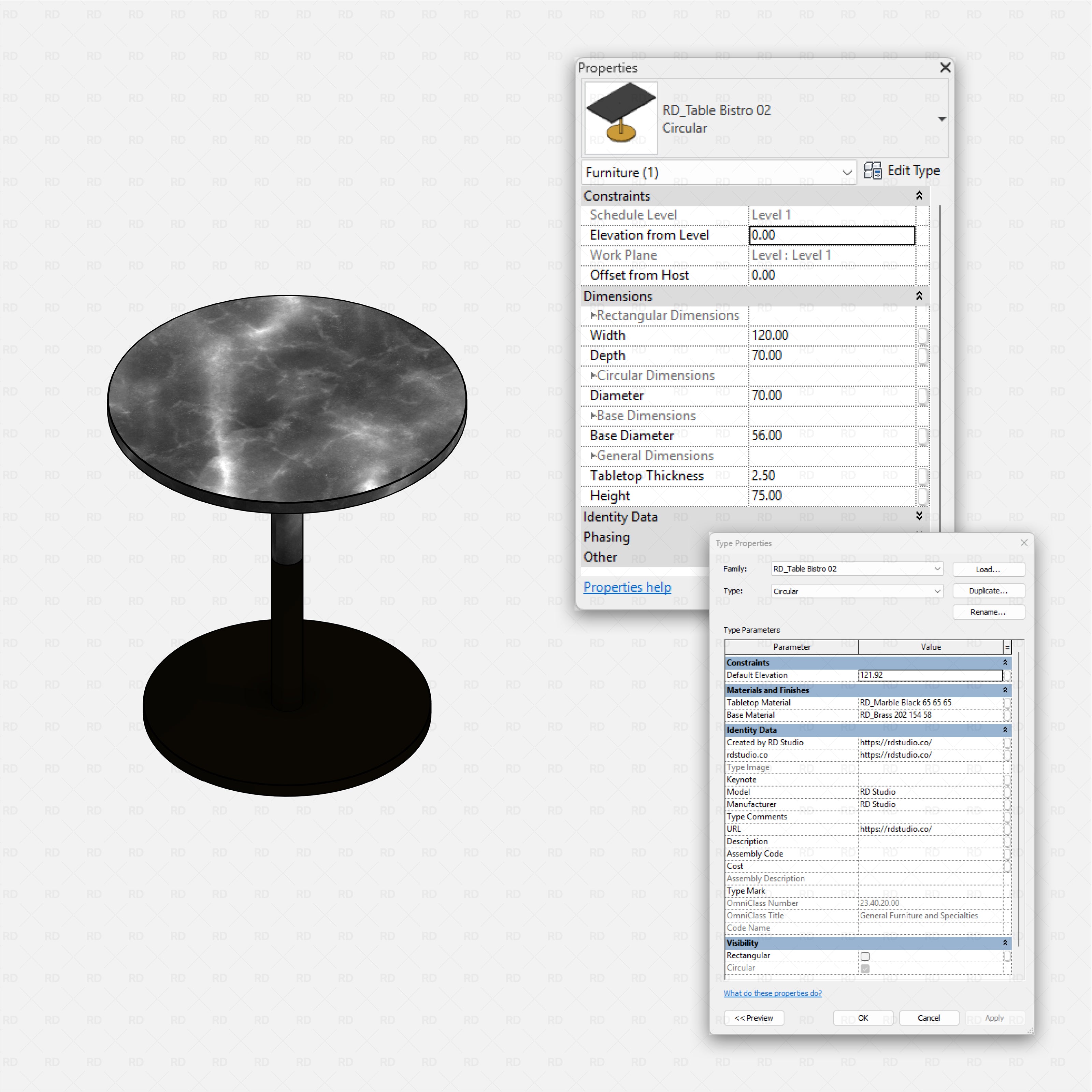 Revit Bistro Tables Pack RD Studio BIM blocks rfa realistic marble circular bistro table