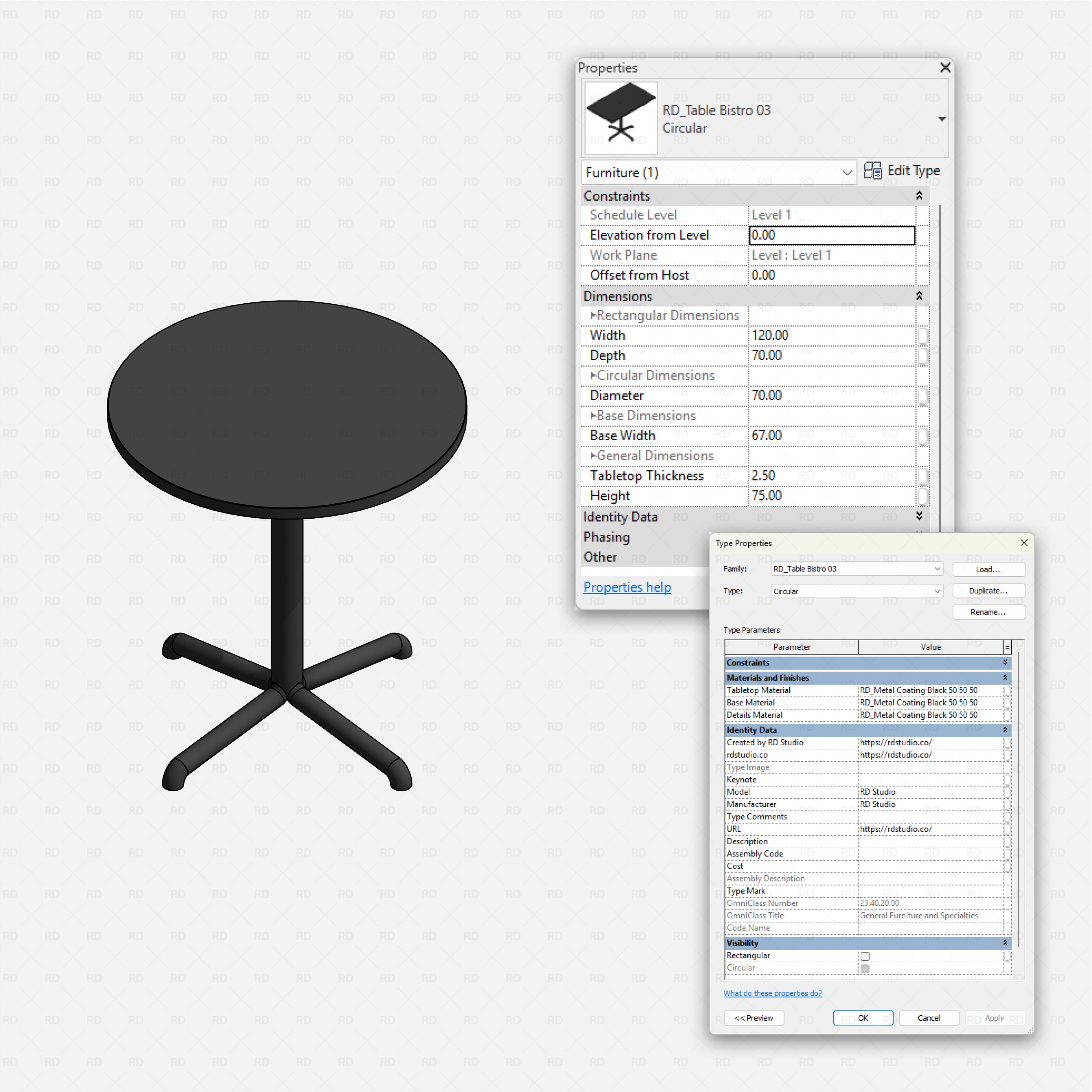Revit Bistro Tables Pack RD Studio BIM blocks rfa realistic metal bistro table