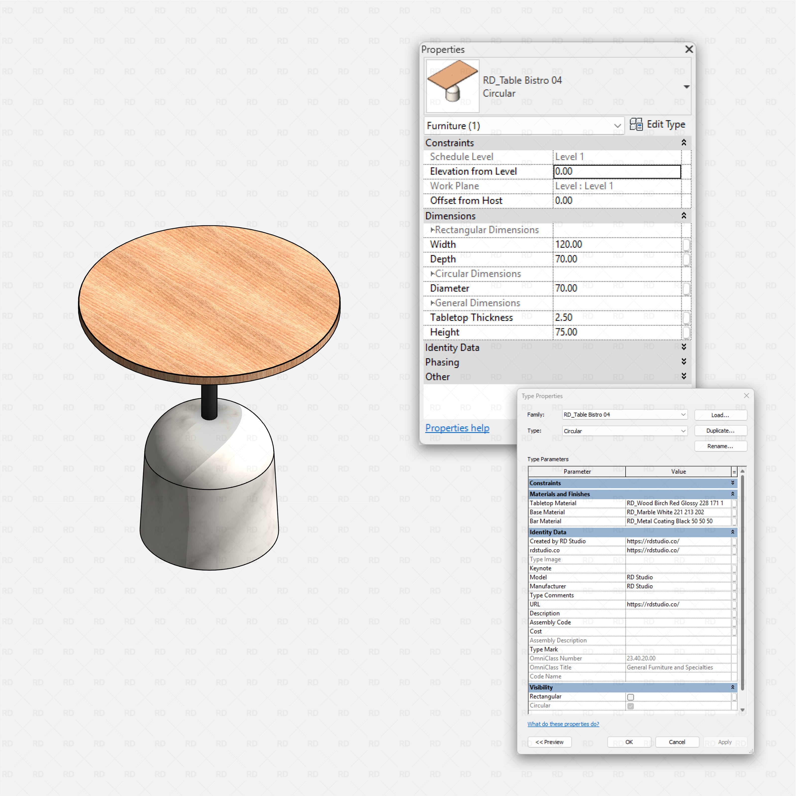 Revit Bistro Tables Pack RD Studio BIM blocks rfa realistic wood circular bistro table