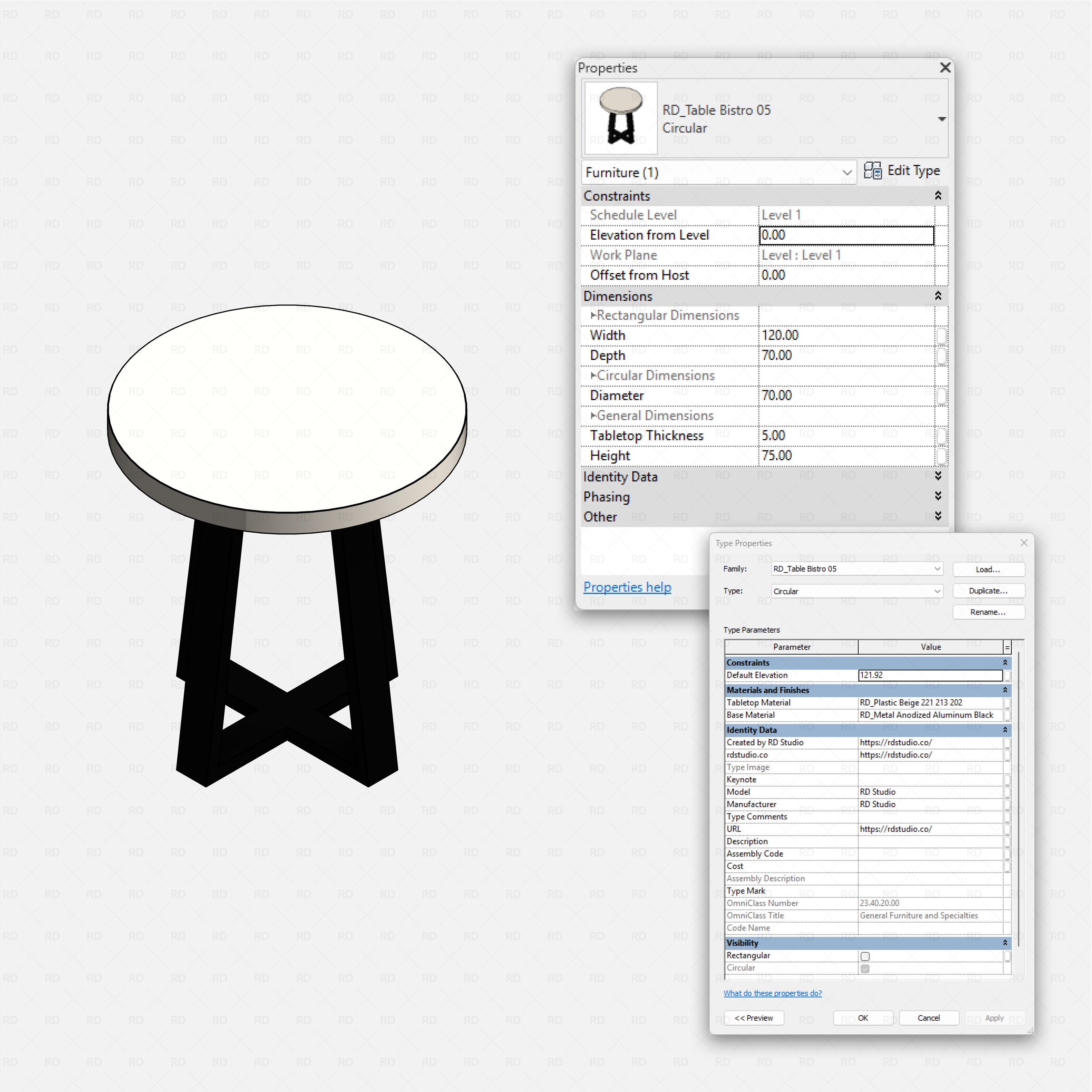 Revit Bistro Tables Pack RD Studio BIM blocks rfa realistic plastic circular bistro table