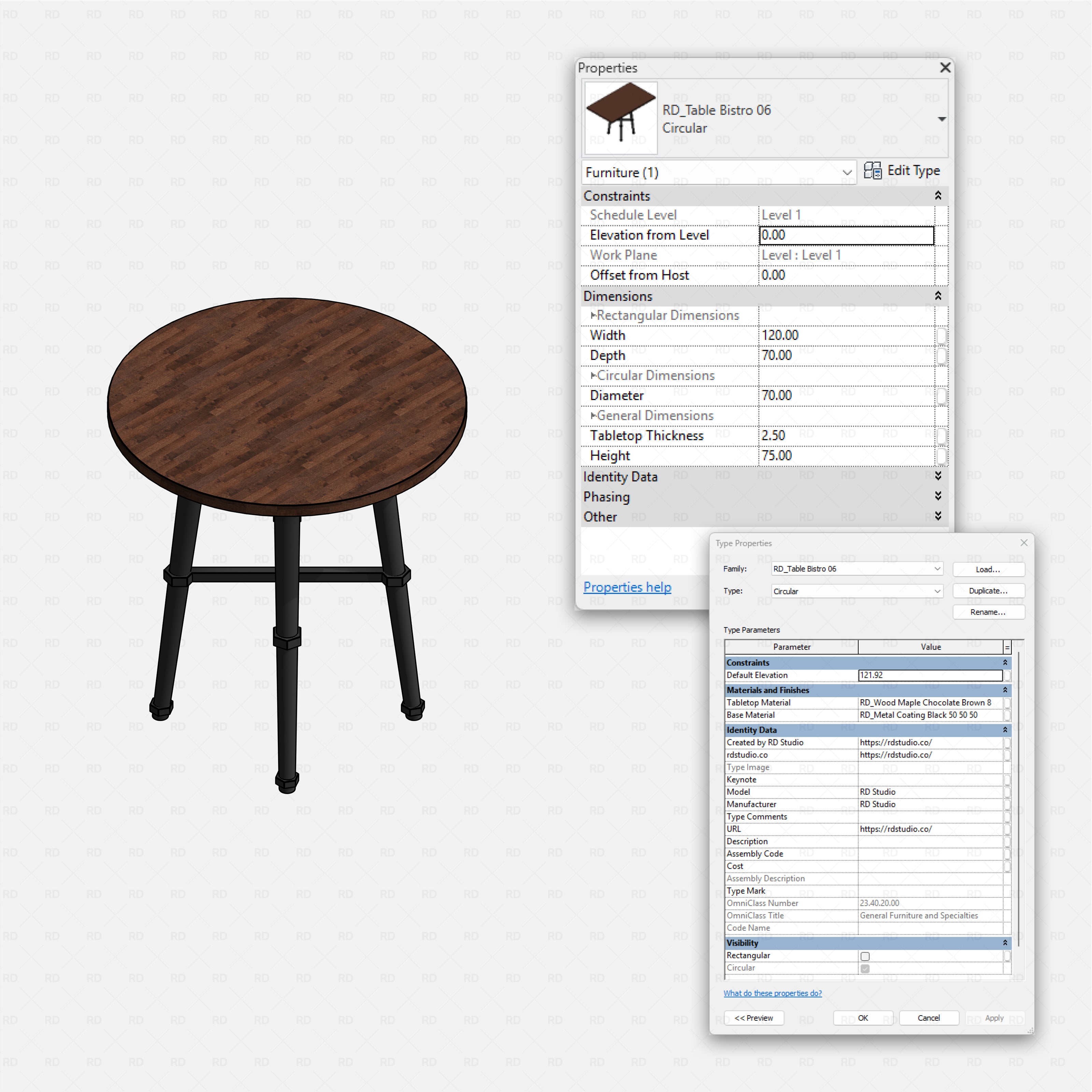 Revit Bistro Tables Pack RD Studio BIM blocks rfa realistic wood circular bistro table