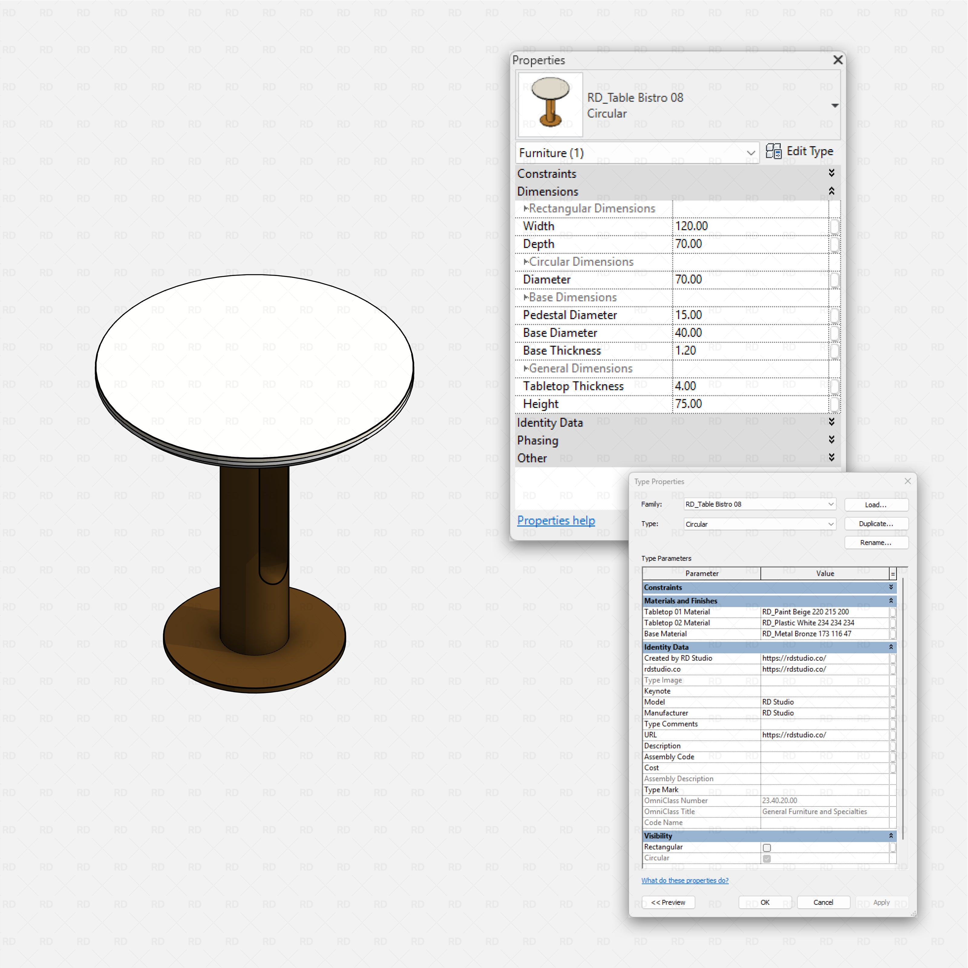 Revit Bistro Tables Pack RD Studio BIM blocks rfa realistic plastic circular bistro table