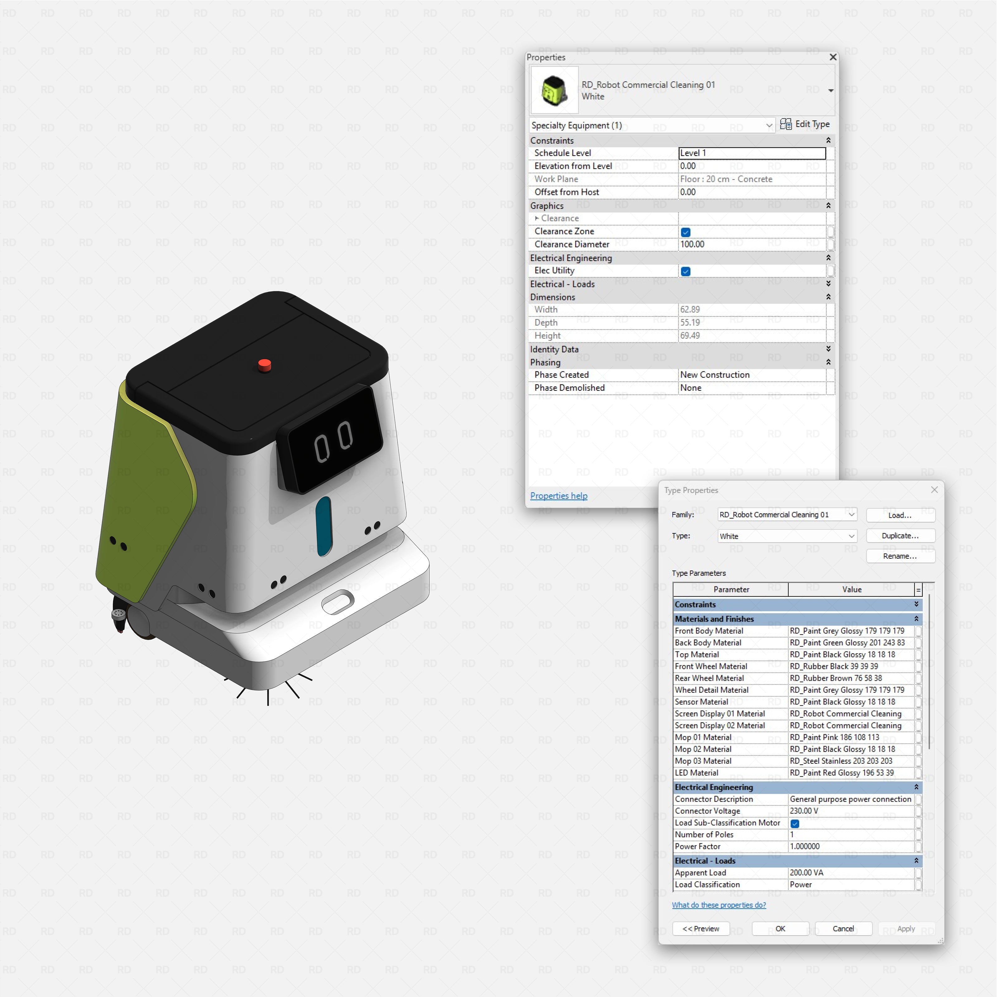 Revit hospitality robots Pack RD Studio BIM blocks rfa  cleaning robot