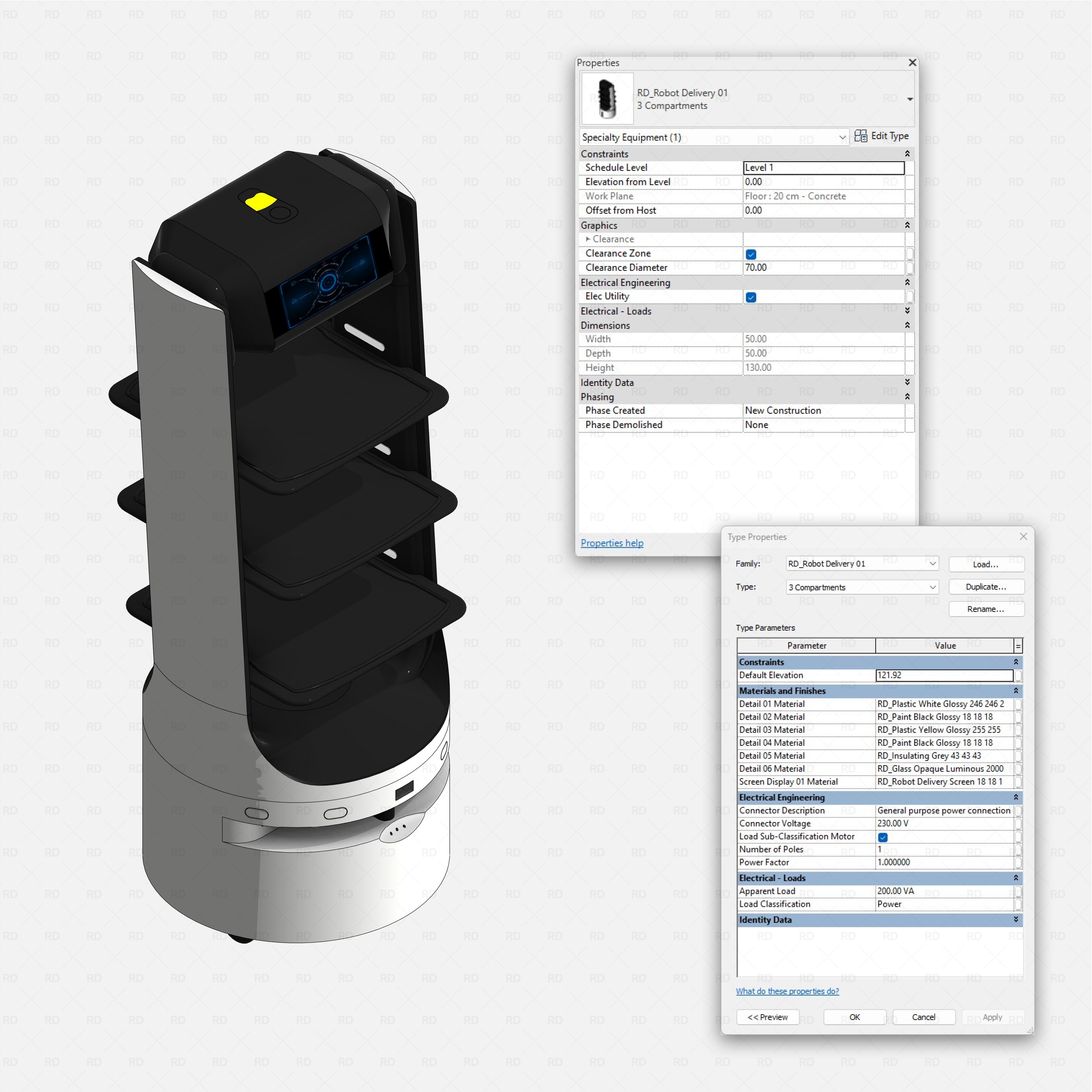 Revit hospitality robots Pack RD Studio BIM blocks rfa delivery robot