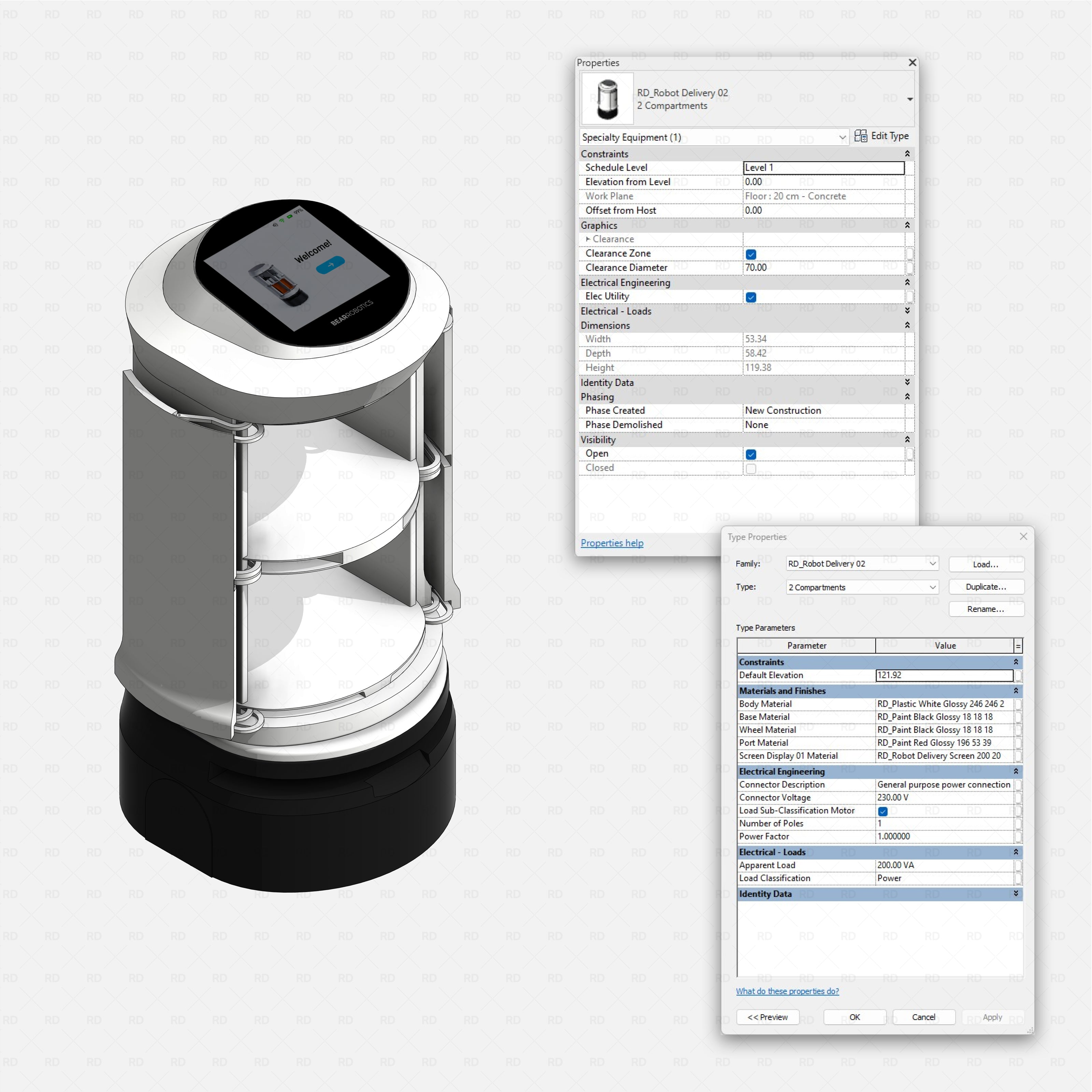 Revit hospitality robots Pack RD Studio BIM blocks rfa delivery robot