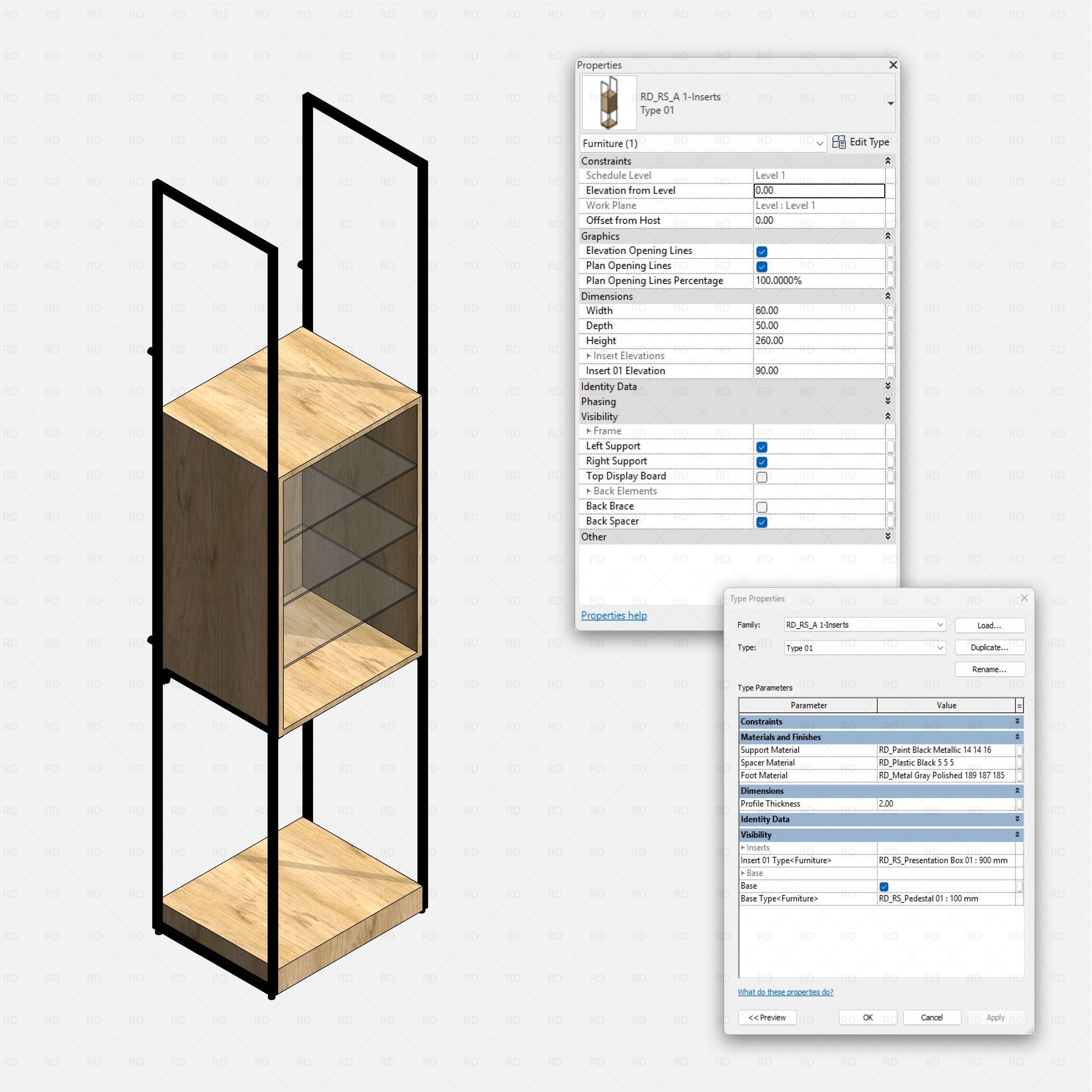 Revit Retail Shelving System 01 RD Studio BIM blocks rfa shelving with 1 insert