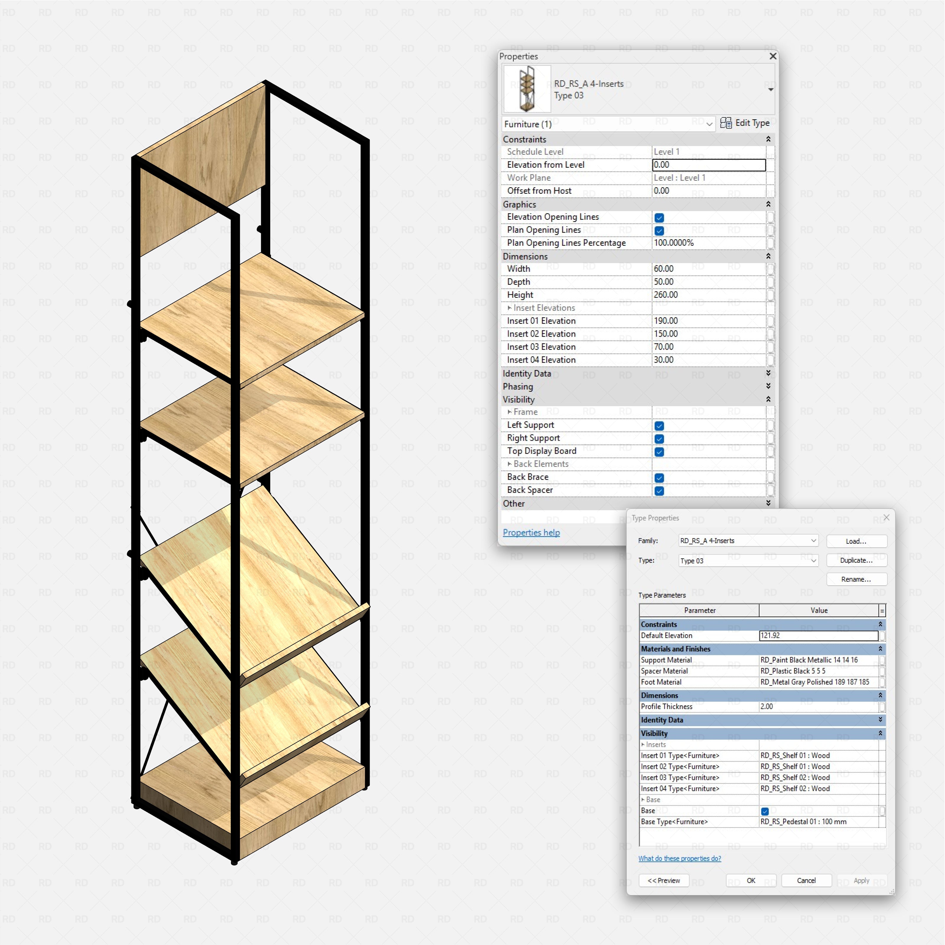 Revit Retail Shelving System 01 RD Studio BIM blocks rfa shelving with 4 inserts