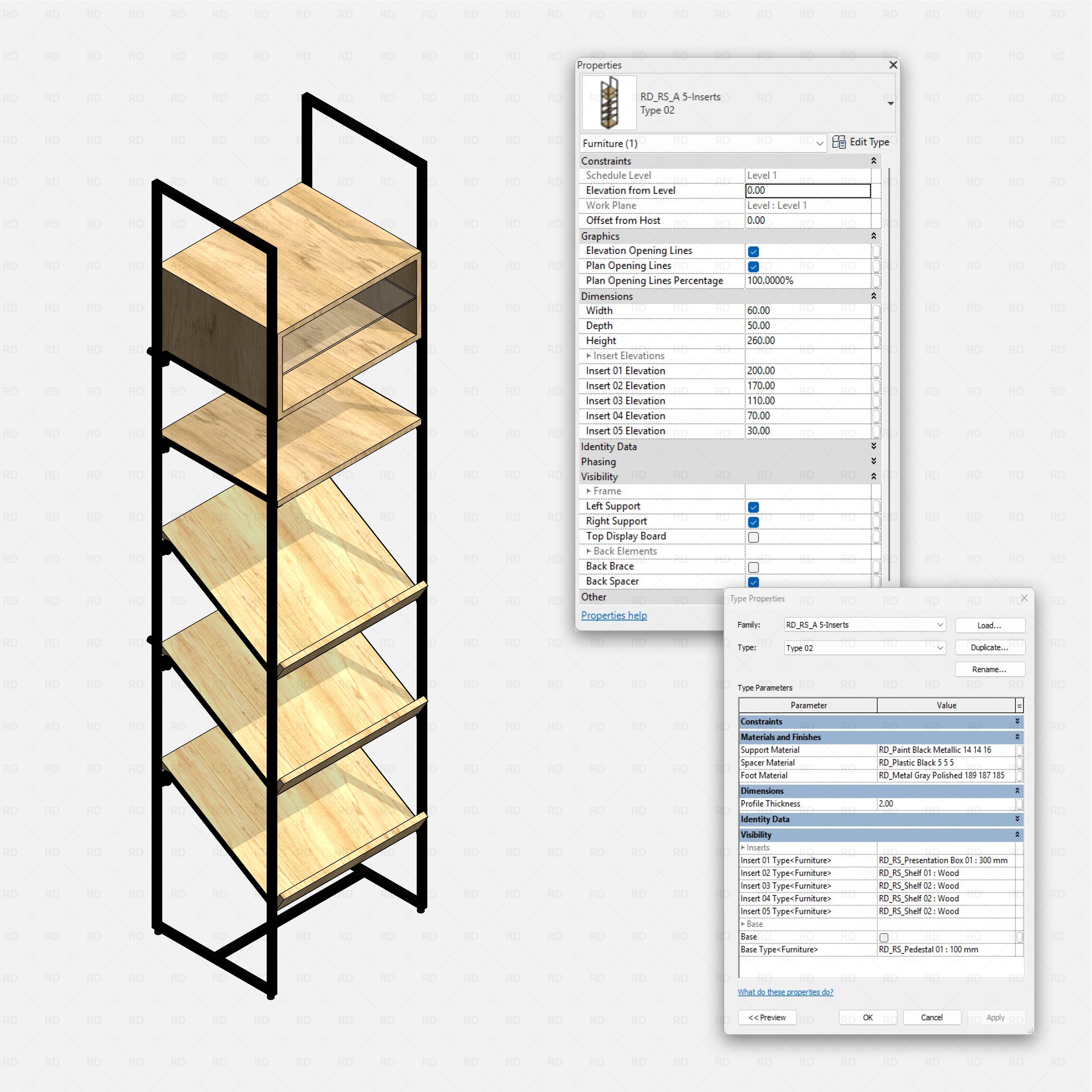 Revit Retail Shelving System 01 RD Studio BIM blocks rfa shelving with 5 inserts
