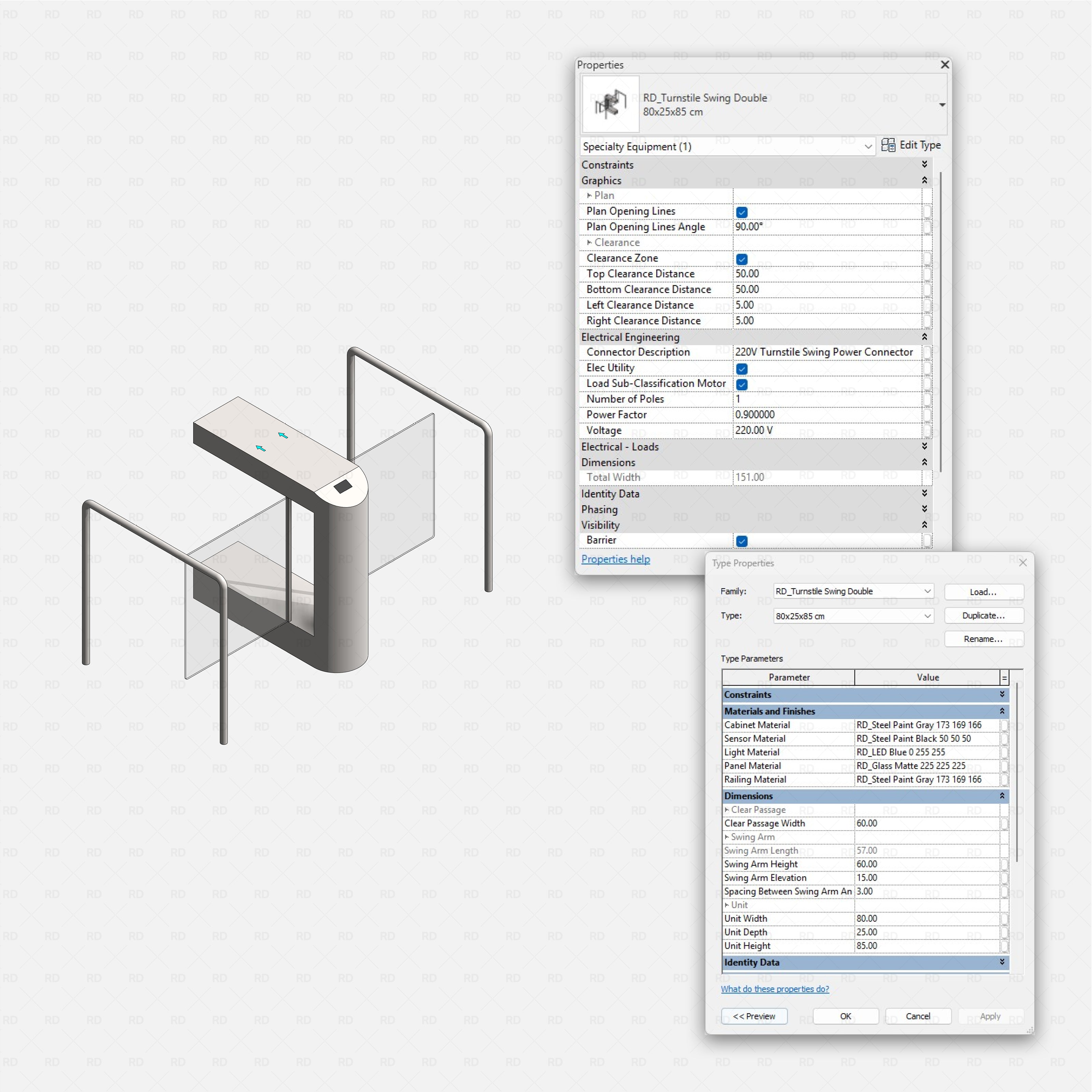 Revit turnstile swing gate Pack RD Studio BIM blocks rfa turnstile swing double