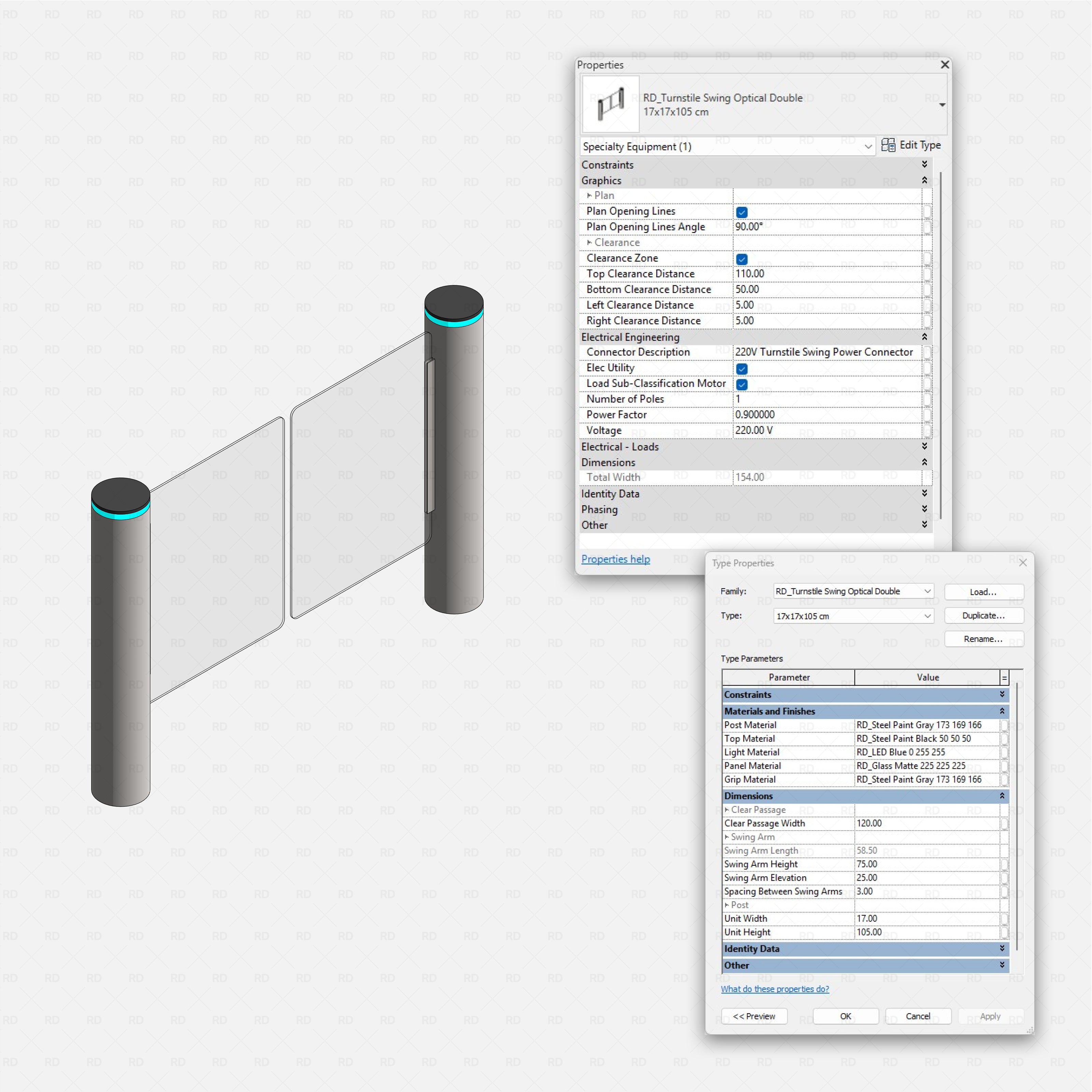 Revit turnstile swing gate Pack RD Studio BIM blocks rfa turnstile swing optical double