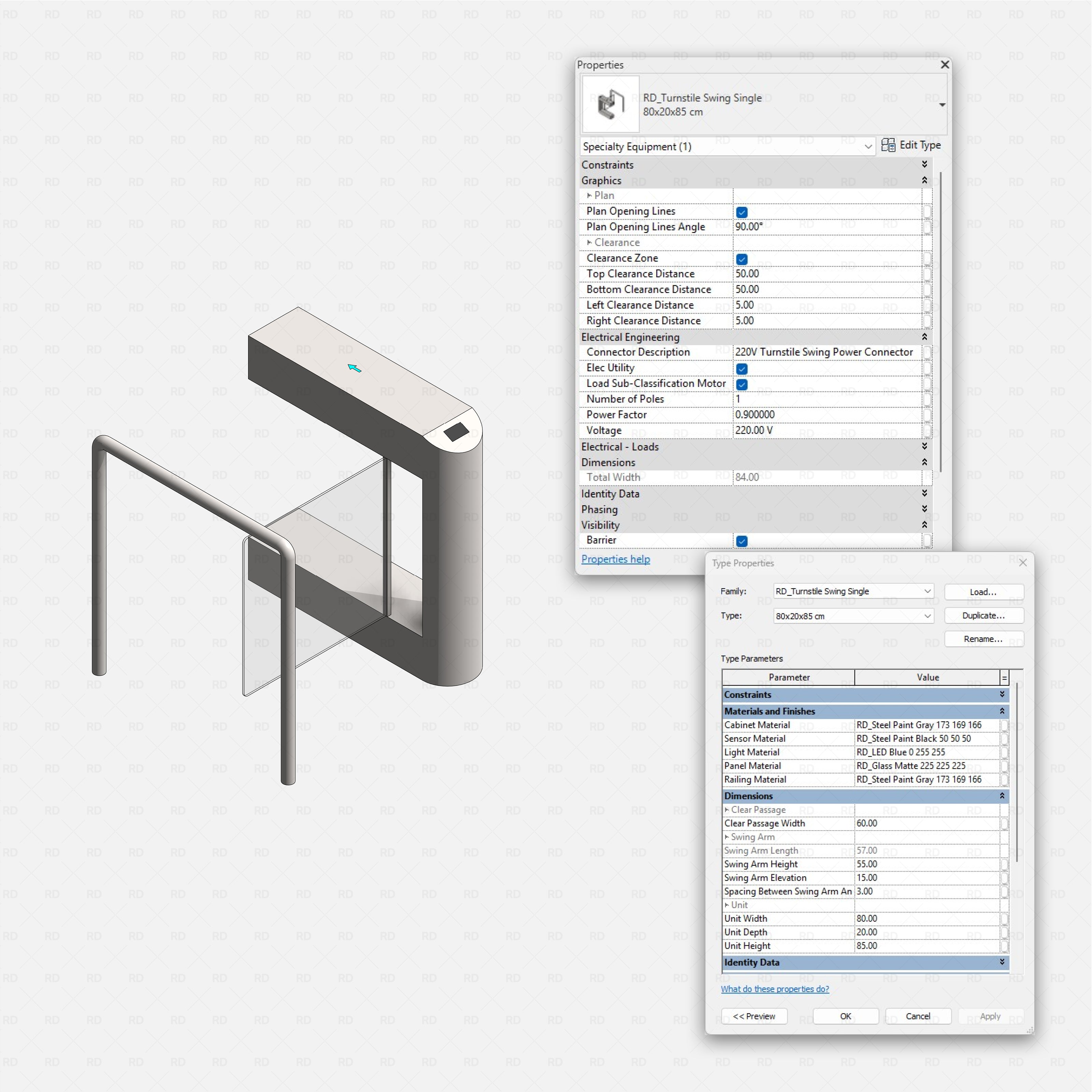 Revit turnstile swing gate Pack RD Studio BIM blocks rfa turnstile swing single