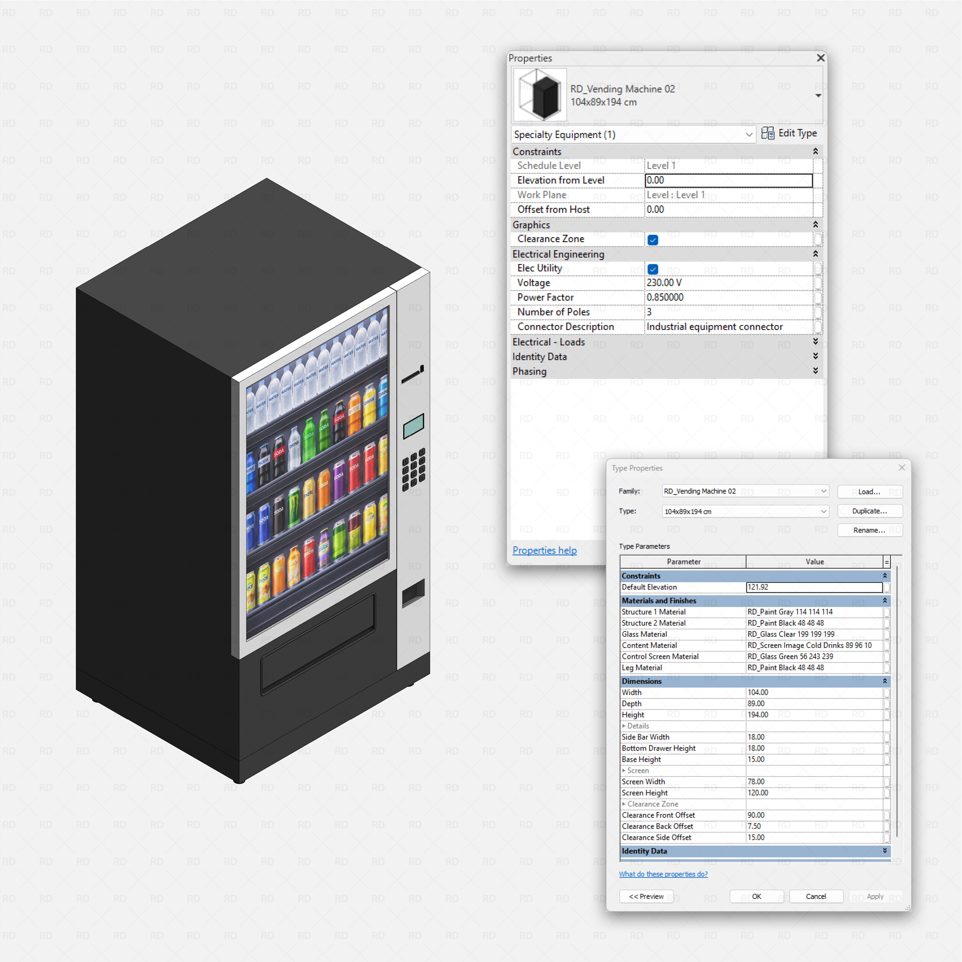 download revit vending machine family cold drinks with digital screen bim object 