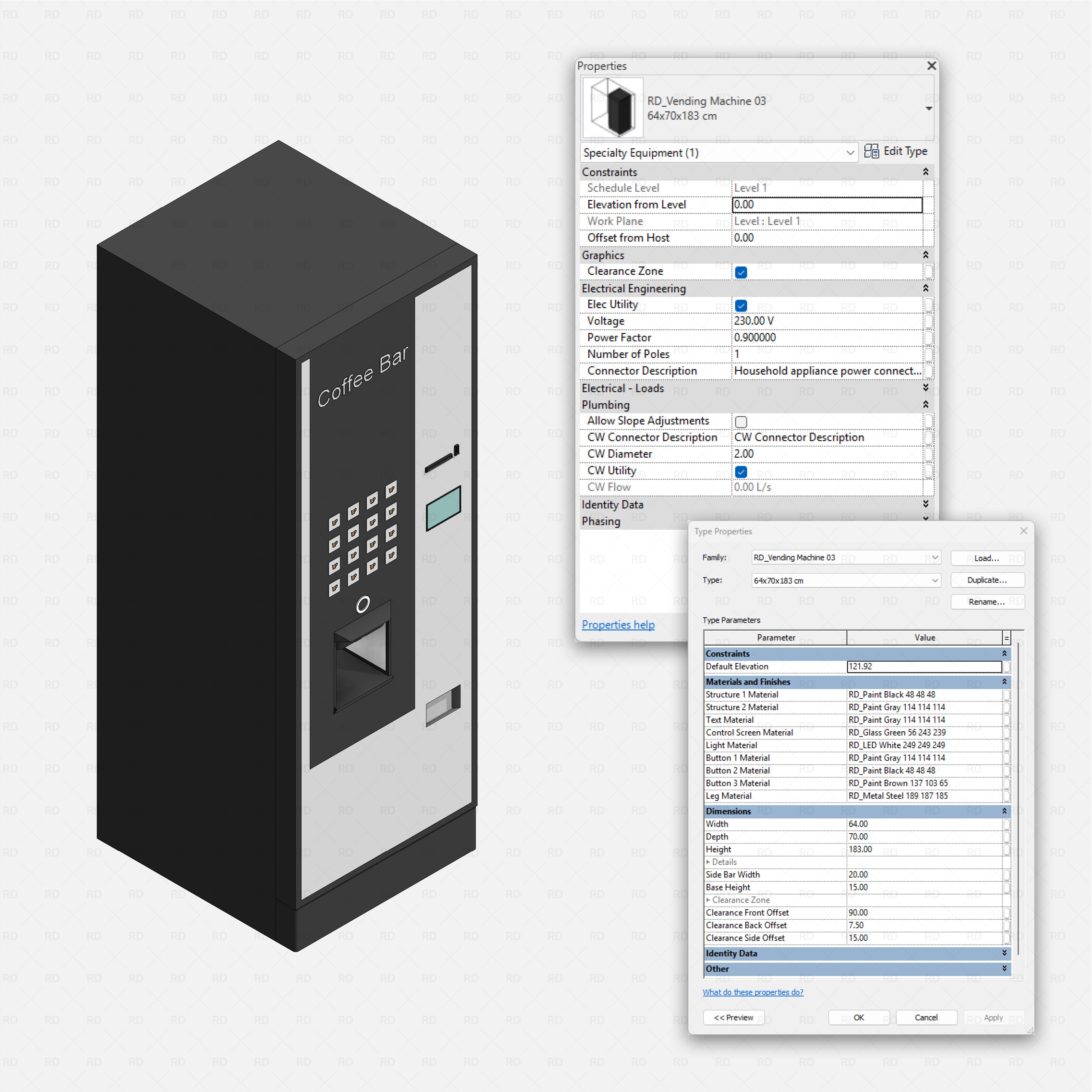 download revit vending machine family hot drinks coffee bar bim object 