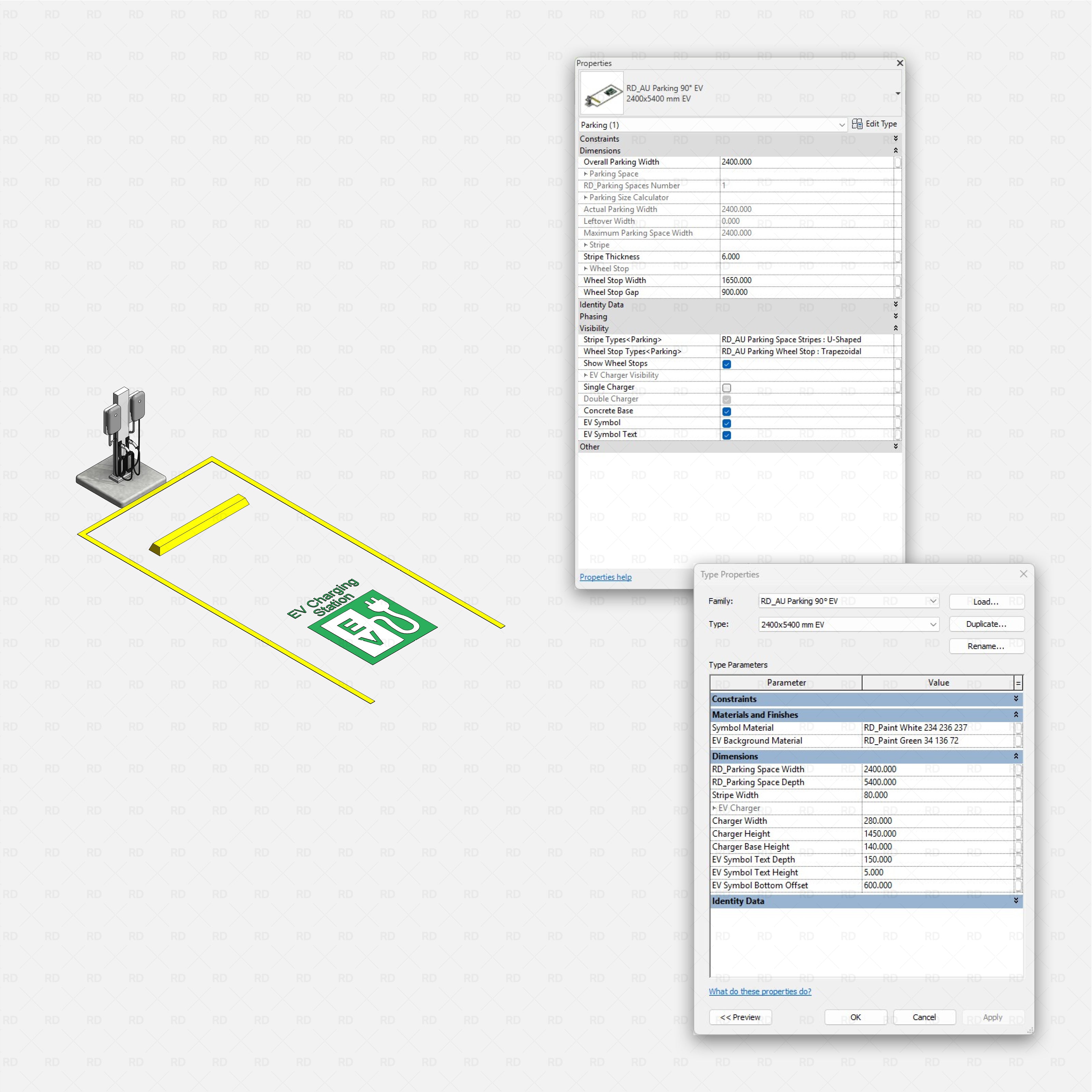 Revit Ultimate Parking Spaces Pack - Australian Standard RD Studio BIM blocks rfa 90 degrees parking ev